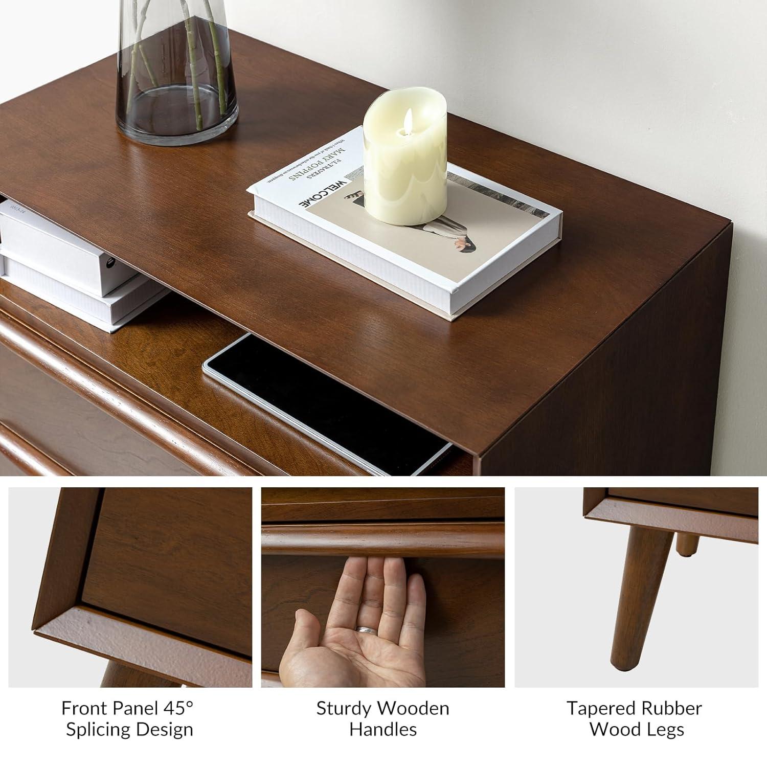 Margery Mid-century Modern 2 - Drawer Nightstand with Built-In Outlets | HULALA HOME-WALNUT