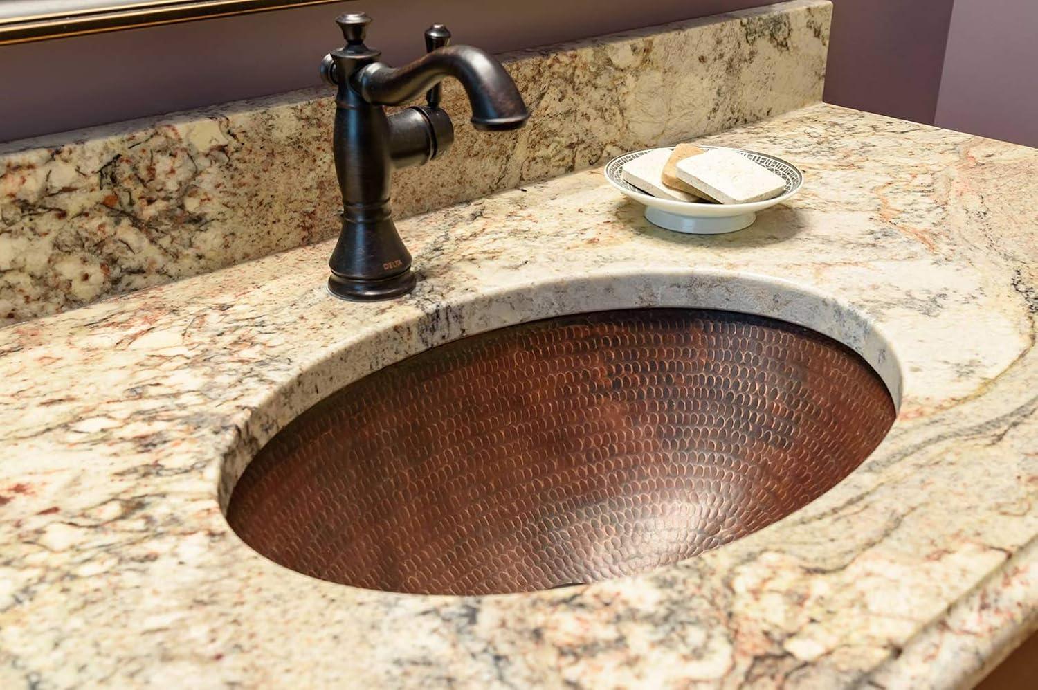 17" Oval Under Counter Hammered Copper Bathroom Sink