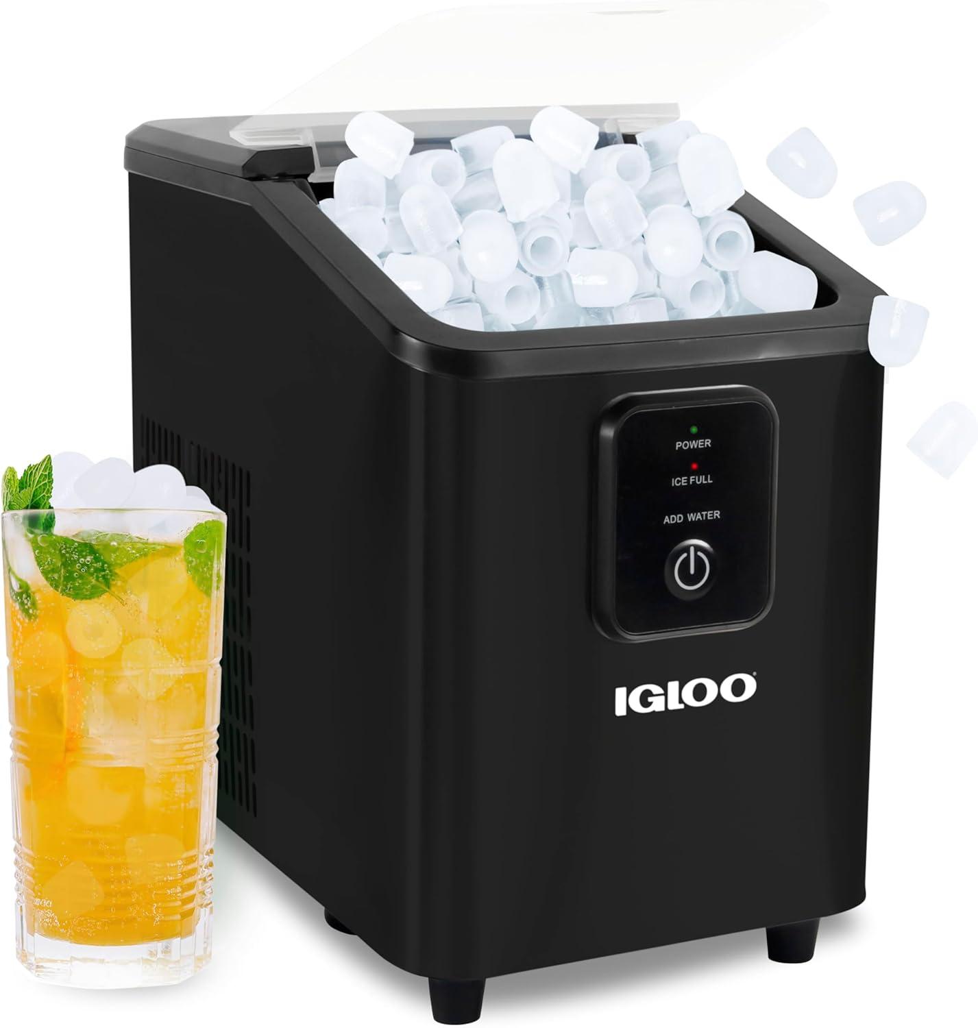 Igloo Handled Automatic Ice Machine Self Cleaning Countertop Ice Maker with Scoop, Black