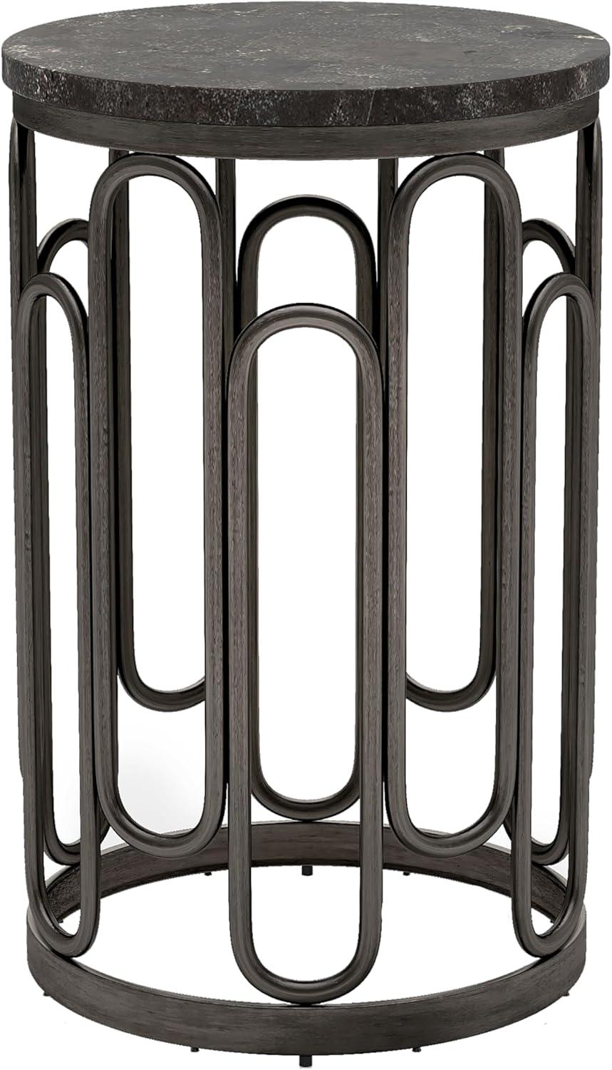 Furniture of America Saz Metal Stone Top Small End Table, Black