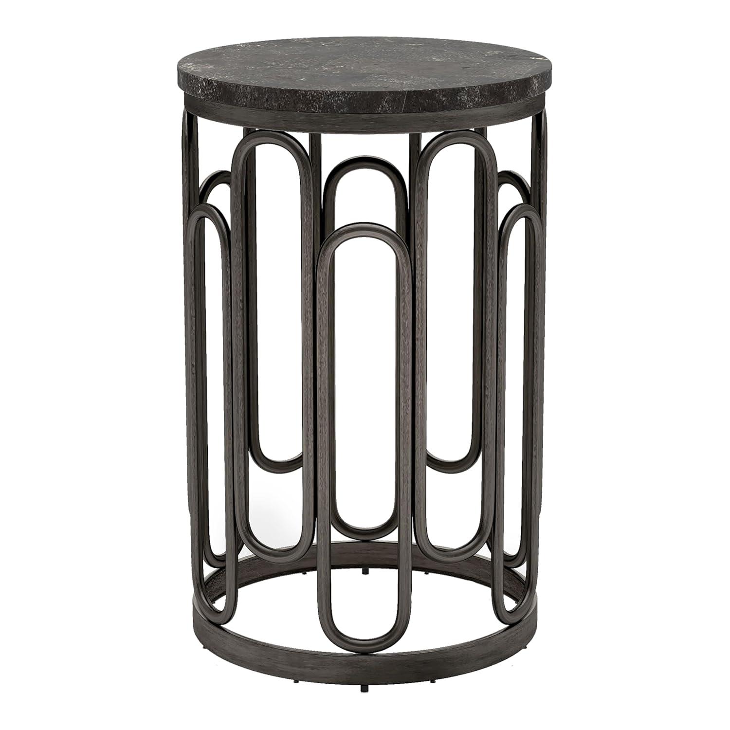 Furniture of America Saz Metal Stone Top Small End Table, Black