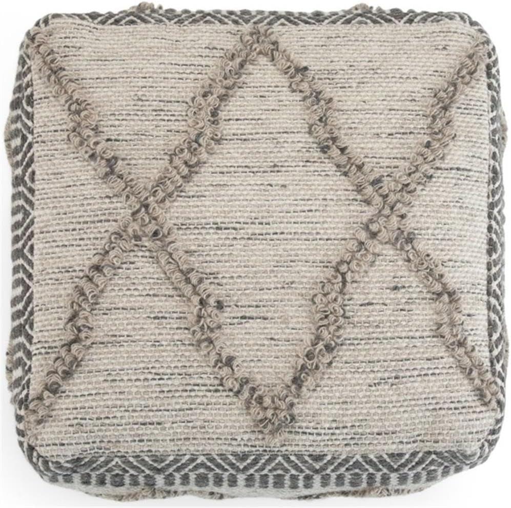 Simpli Home Sweeney Boho Square Pouf in Gray and Natural Handloom Woven Pattern