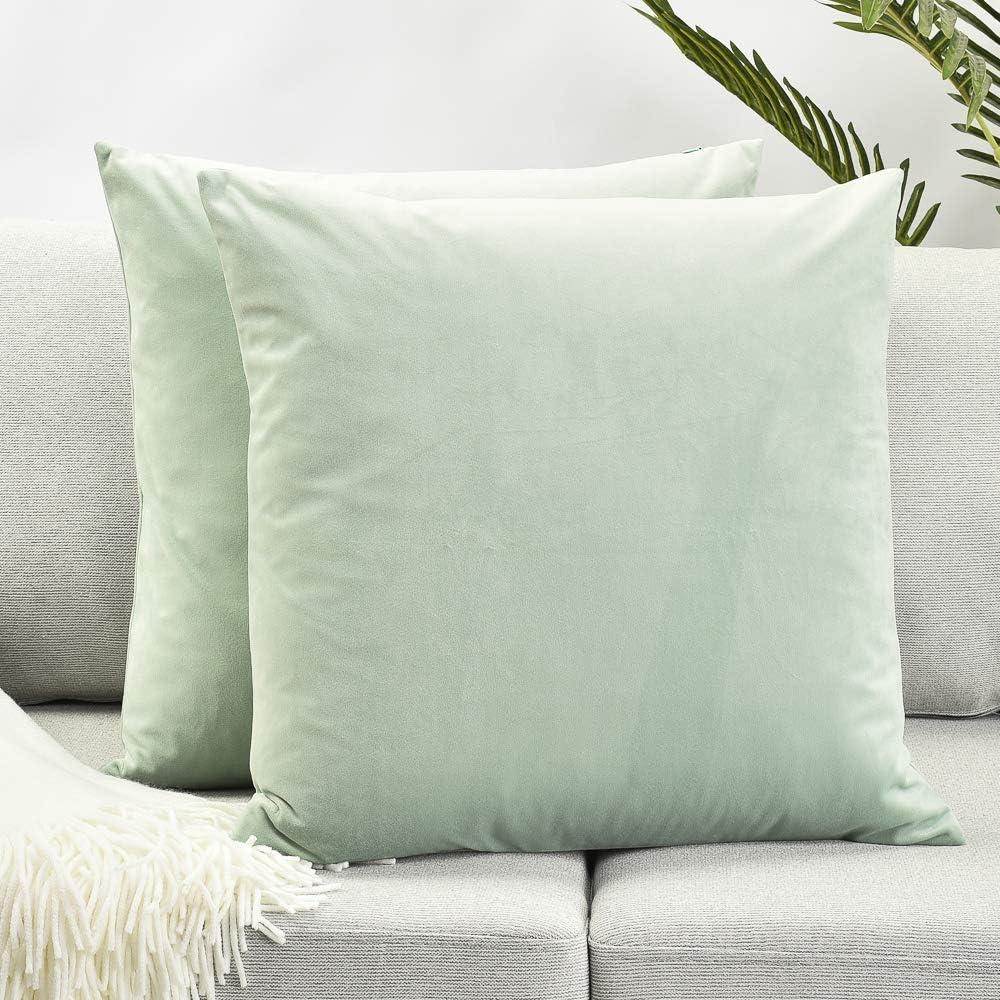 Set of 2 Turquoise Green Velvet Square Throw Pillow Covers