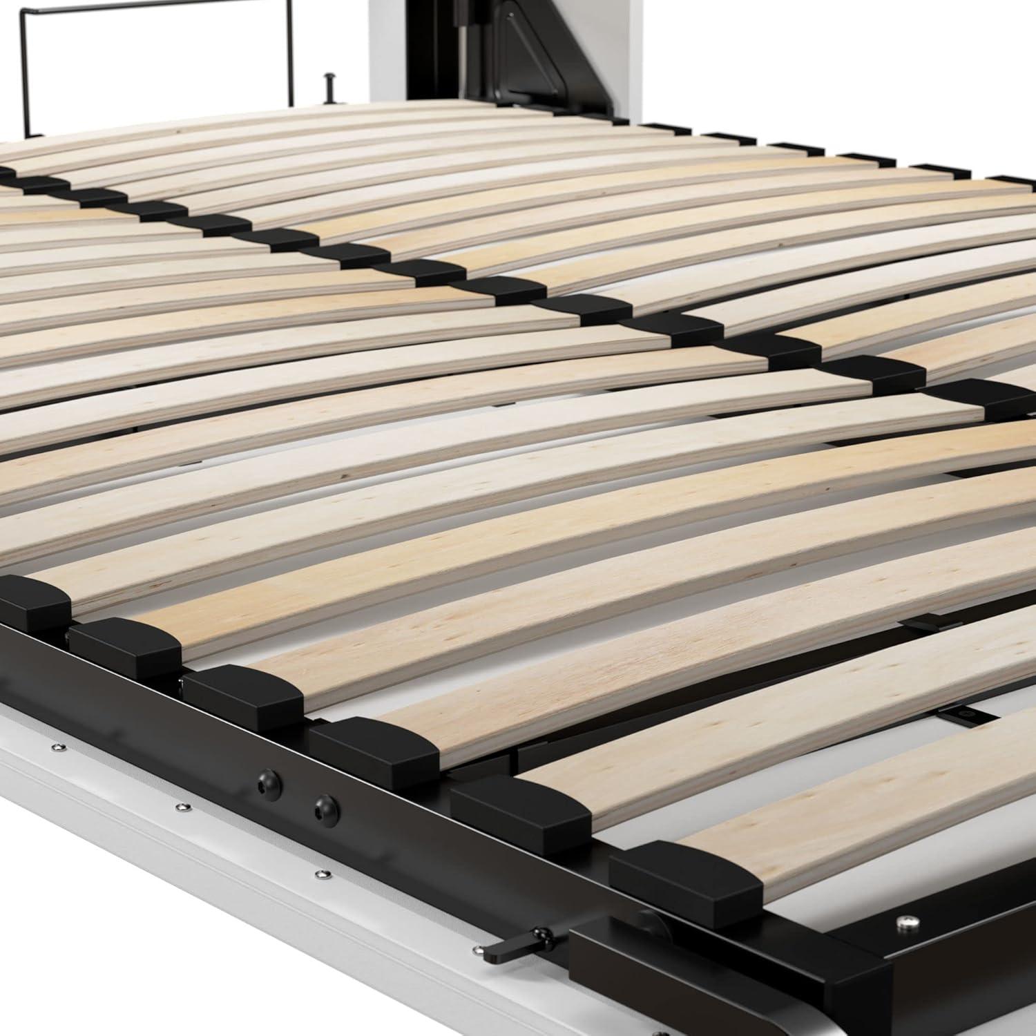 White Queen Upholstered Murphy Bed with Storage and Headboard