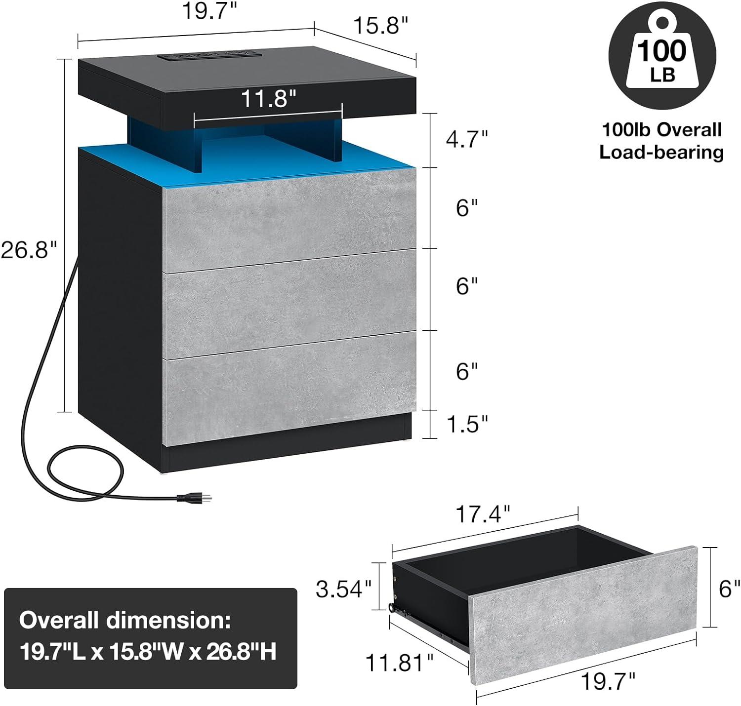 Gebelein Manufactured Wood Nightstand with Wireless Charging Station and LED Lights (Set of 2)