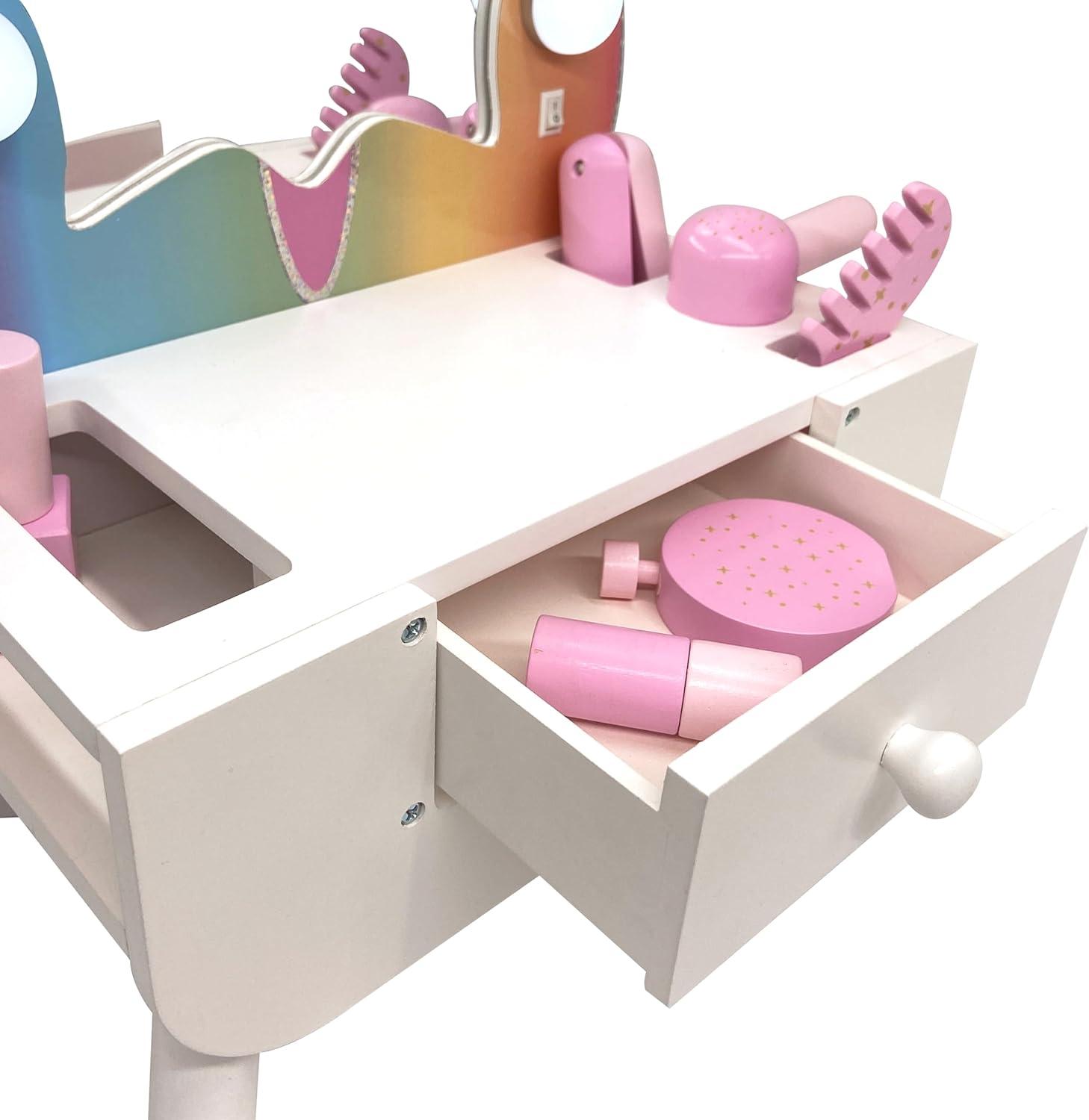 Colorful Butterfly-Shaped Tabletop Vanity with LED Lights and Accessories