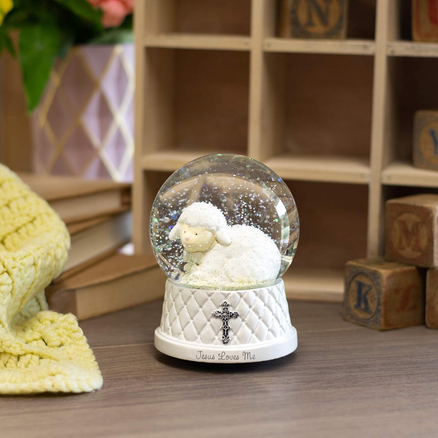 Jesus Loves Me Snow Globe, Jesus White Lamb Baptism Music Box, Religious Gift for Pastors Girls Wife Girlfriends Friends Easter Birthday Present