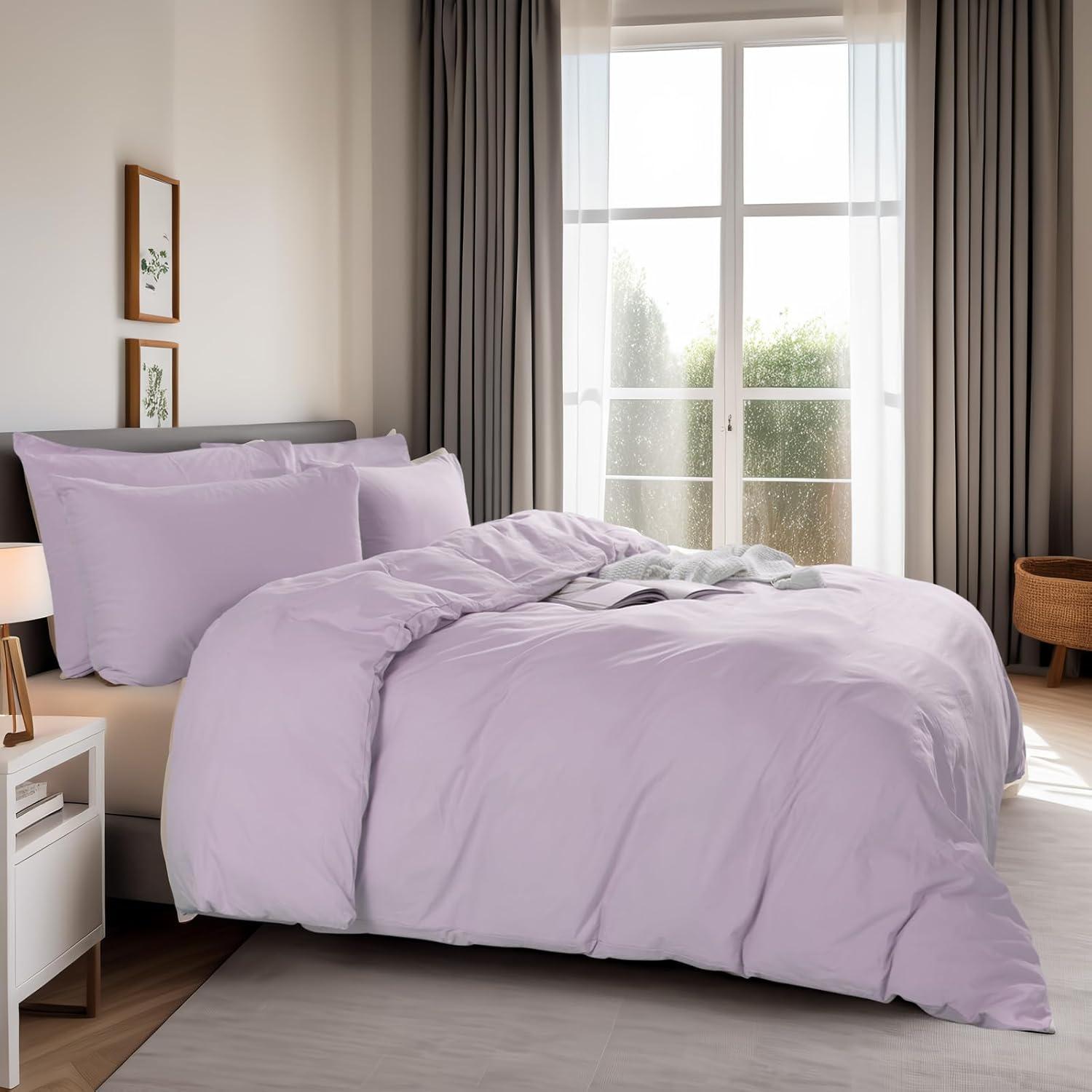 NEXHOME PRO Duvet Cover Set 100% Washed Cotton Oversized Queen 98"x98", Organic Natural Linen Look Textured 3 Pieces Bedding Set Apricot Yellow with Zipper Closure, Breathable, Soft (No Comforter)