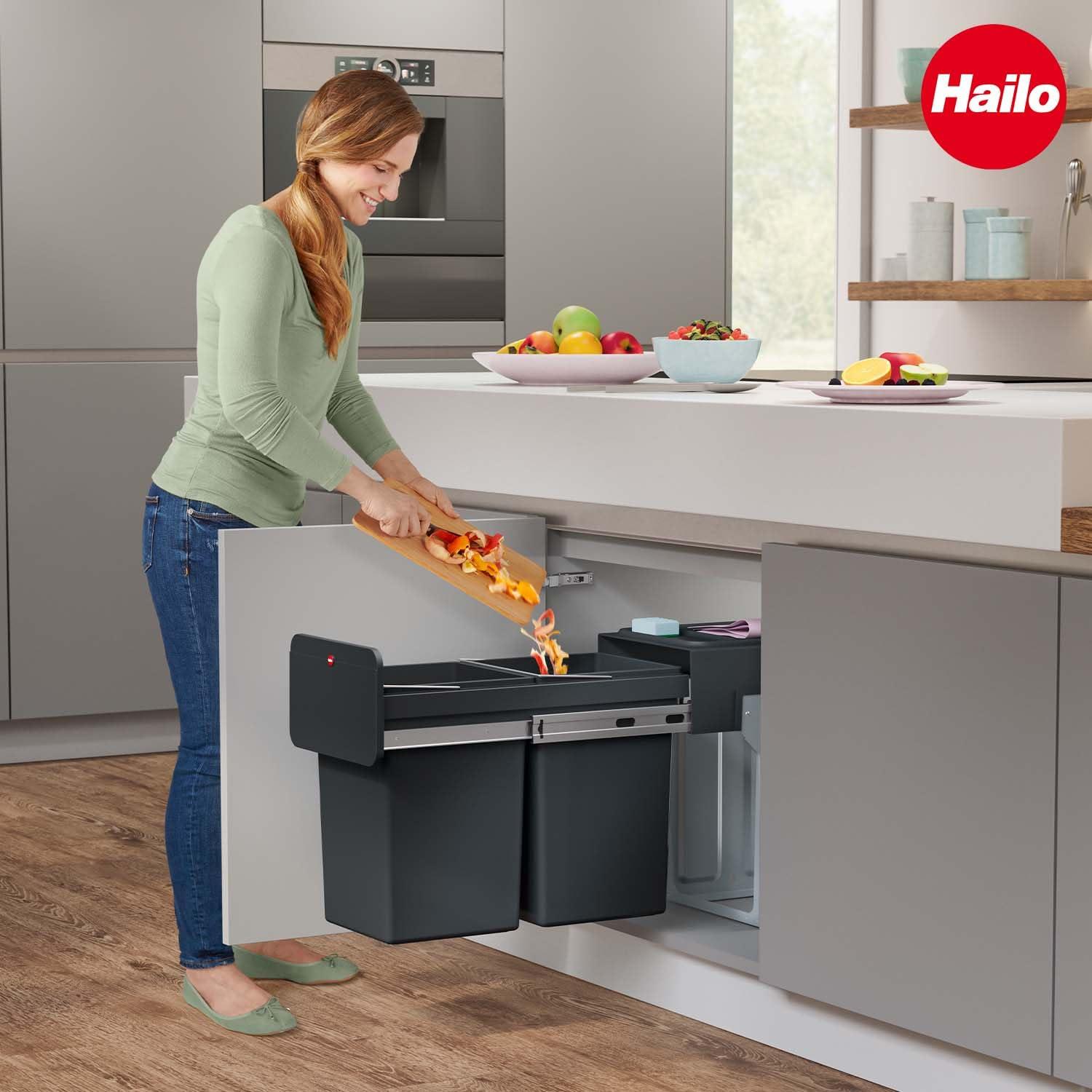 Hailo USA Inc. Plastic Manual Lift Multi-Compartments Trash & Recycling Bin