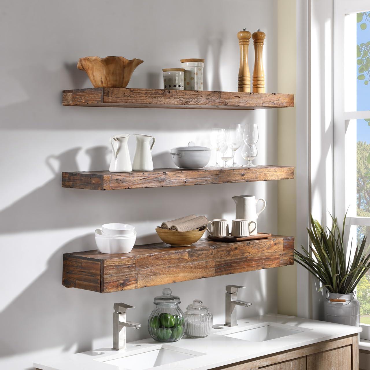 Northbeam Distressed Floating Shelf Set Hidden Storage Shelves Rustic 11.00 x 48.00 in, 3 Count