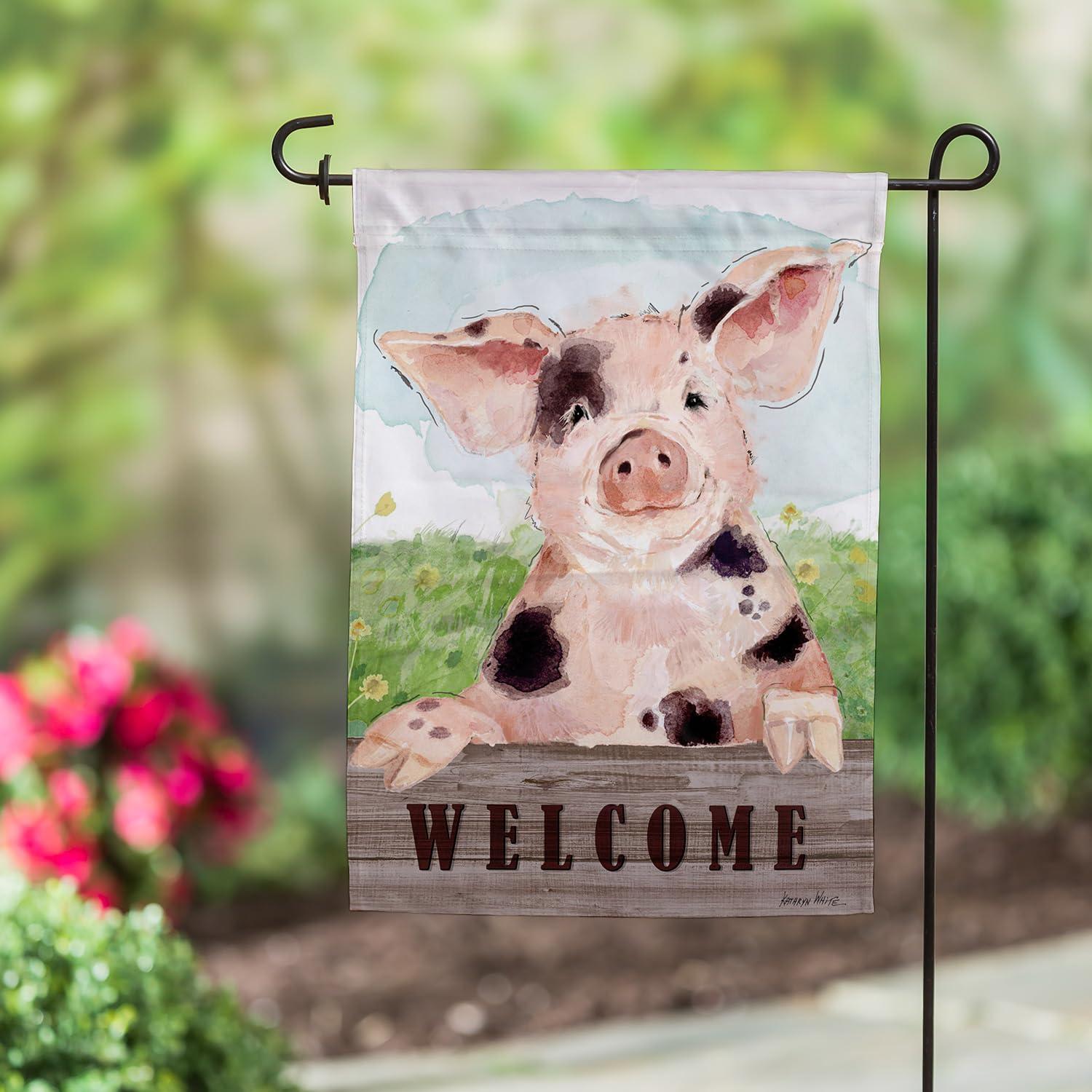 Evergreen Garden Flag Spotted Pig Suede Double Sided Indoor Outdoor Decor 18" x 12.5"
