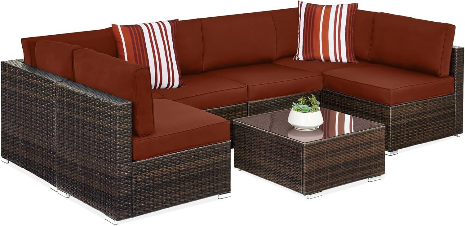 Best Choice Products 7-Piece Outdoor Modular Patio Conversation Furniture, Wicker Sectional Set - Brown/Dark Rust