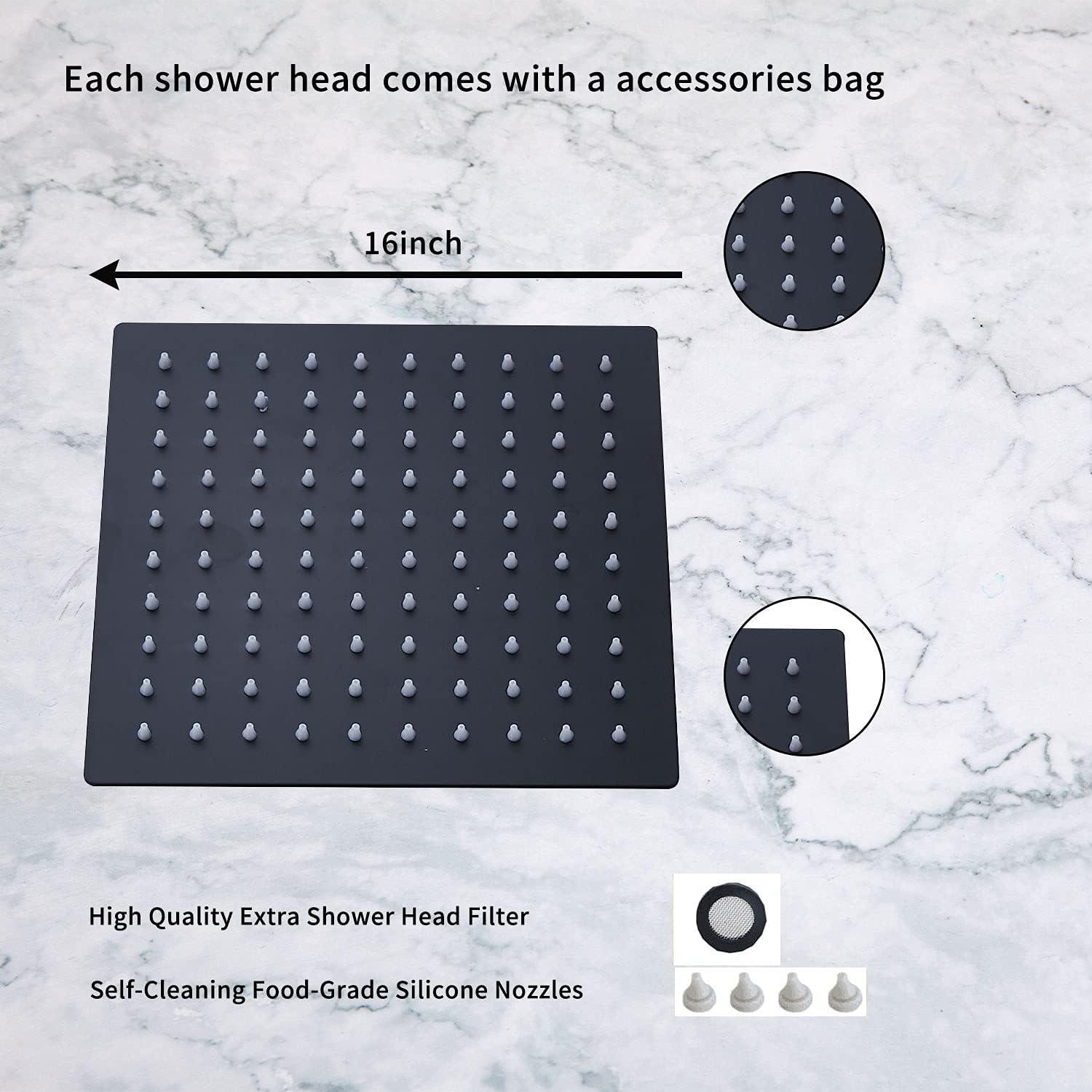 Large Black Stainless Steel Square Rain Shower Head