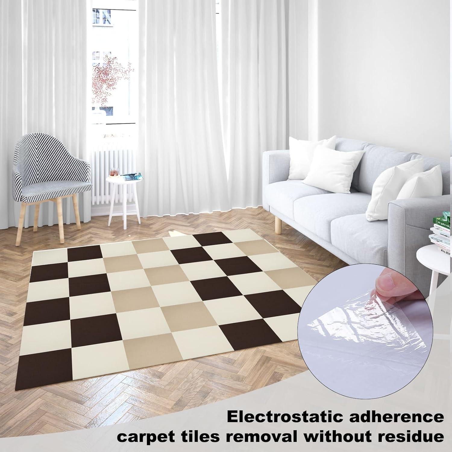 Self Adhesive Carpet Tiles,Non-Slip Peel and Stick Squares Splicing Puzzle Carpet Floor Tile,DIY Off White Easy Install 10 Pcs Floor Tiles 12" x 12"