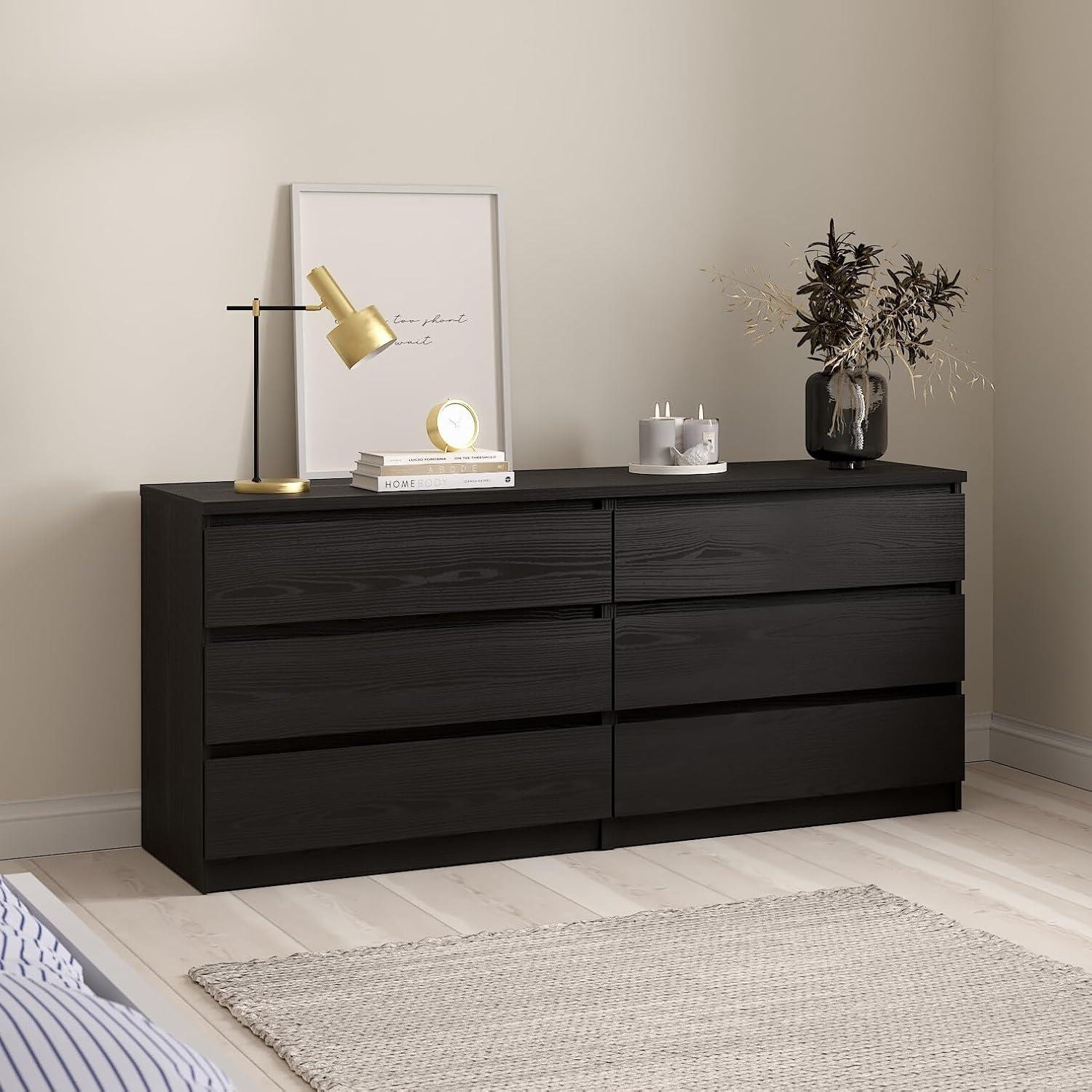 Tvilum Scottsdale 6 Drawer Double Dresser for Adults, Black Wood Grain