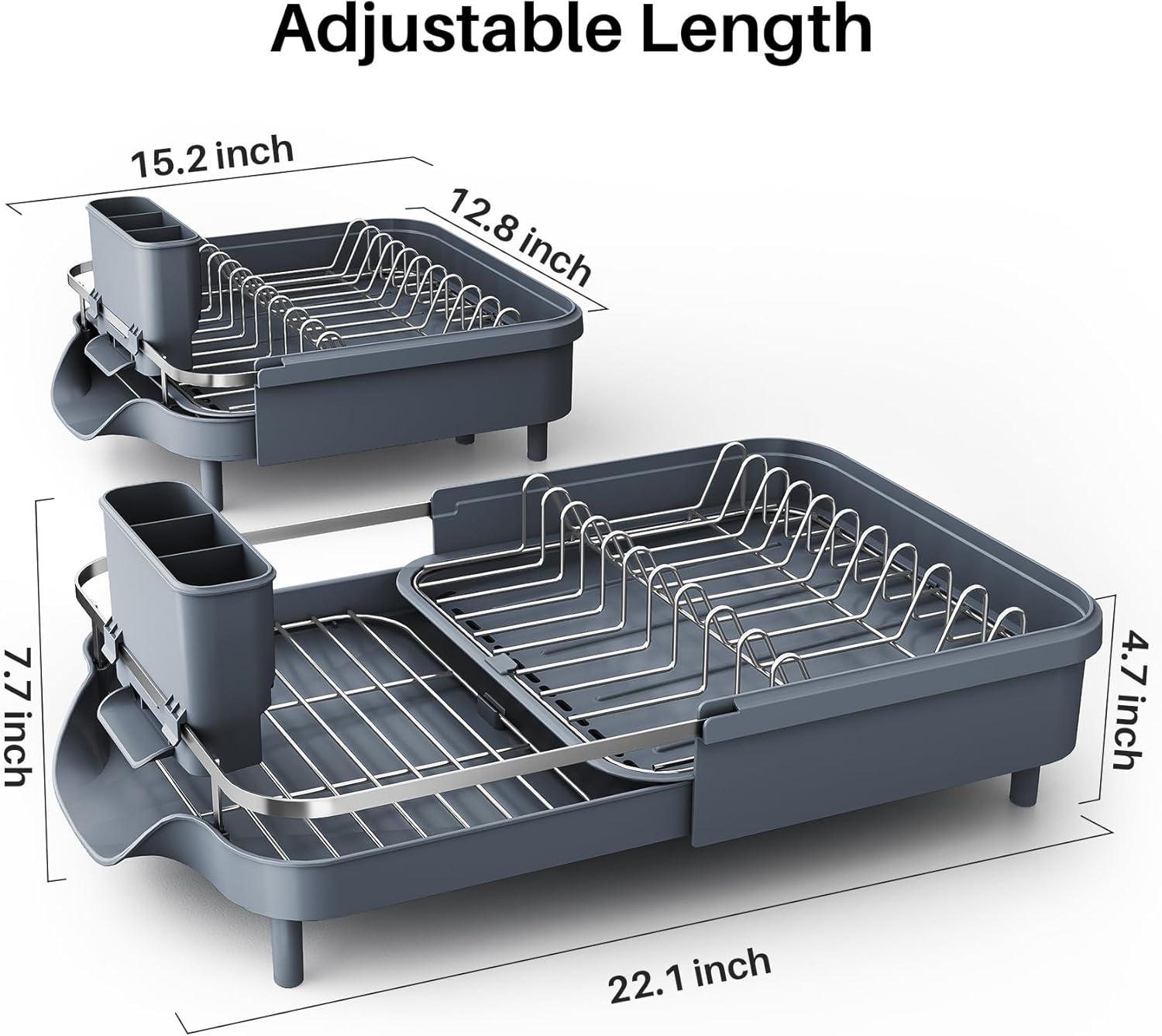 Anadea Dish Drying Rack, Expandable Dish Rack For Kitchen Counter, Stainless Steel Dish Drainer With Drainboard Set And Utensil Holder