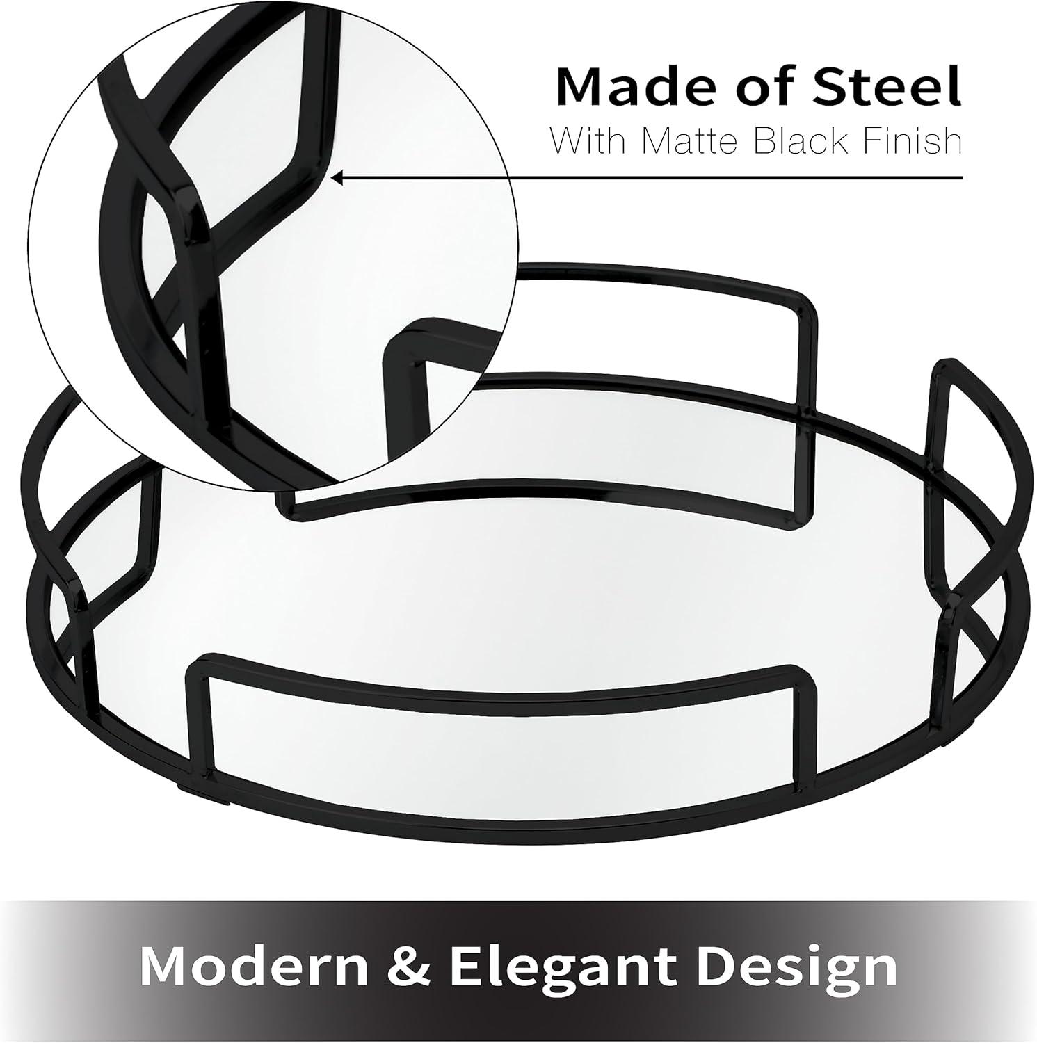 Bath Bliss 13"x13" Modern Round Vanity Mirror Tray Black: Steel Construction, Dresser Organizer, Bathroom Accessory