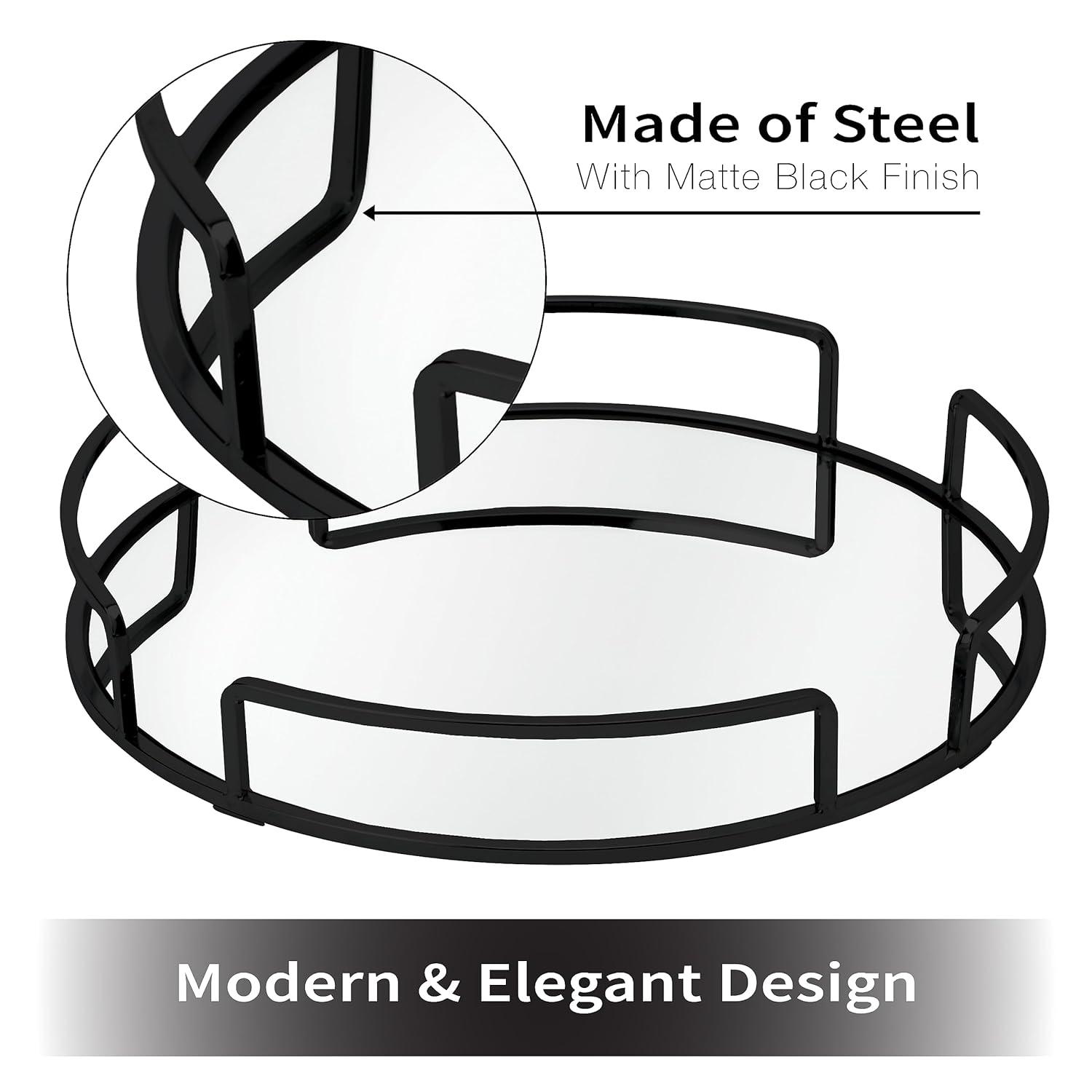 Bath Bliss 13"x13" Modern Round Vanity Mirror Tray Black: Steel Construction, Dresser Organizer, Bathroom Accessory