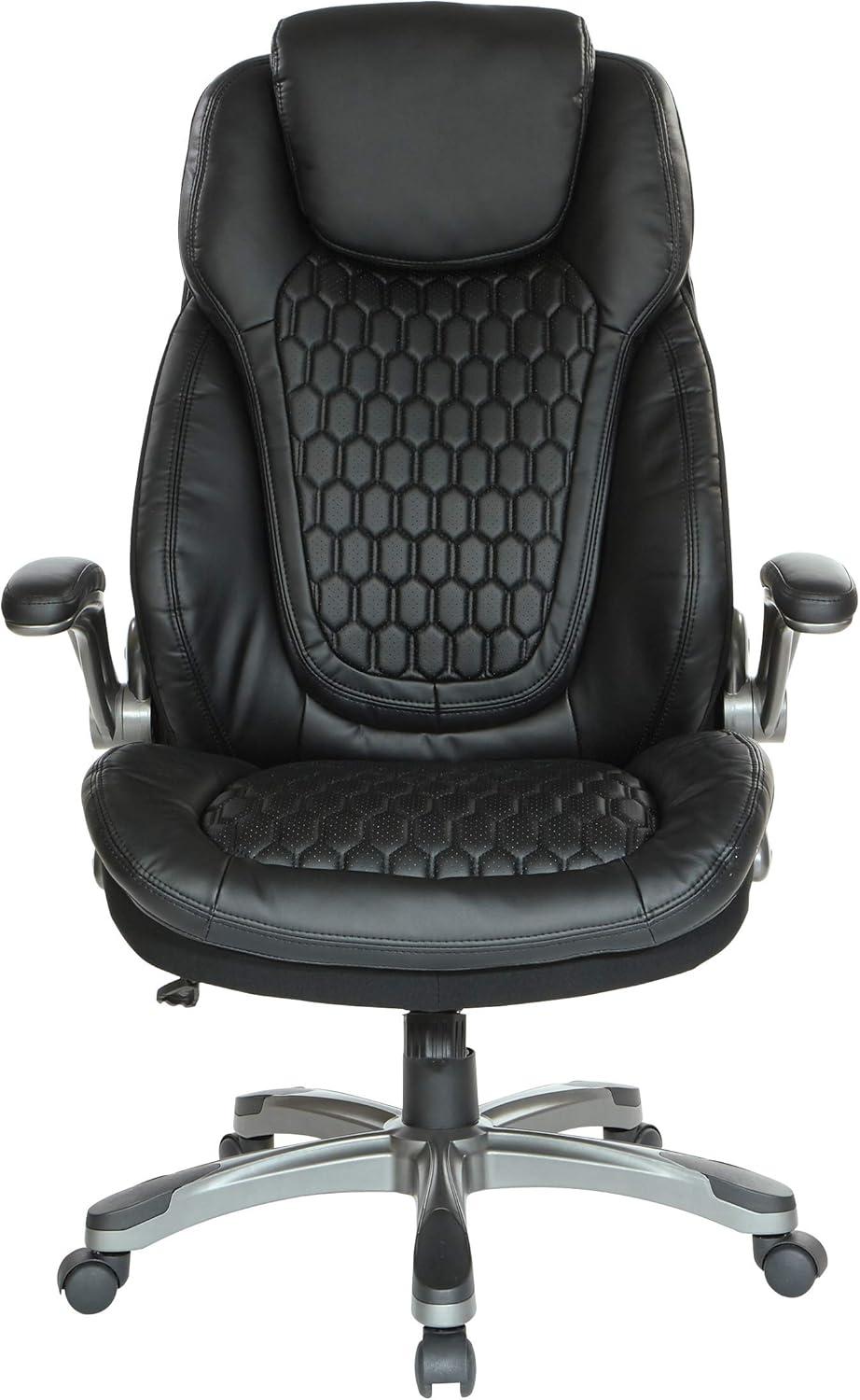 Office Star Products Executive High Back Chair with Black Bonded Leather and Flip Arms