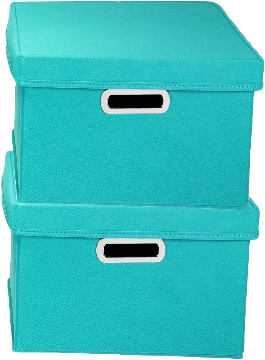 Aqua Fabric Collapsible Stackable Storage Boxes with Lids