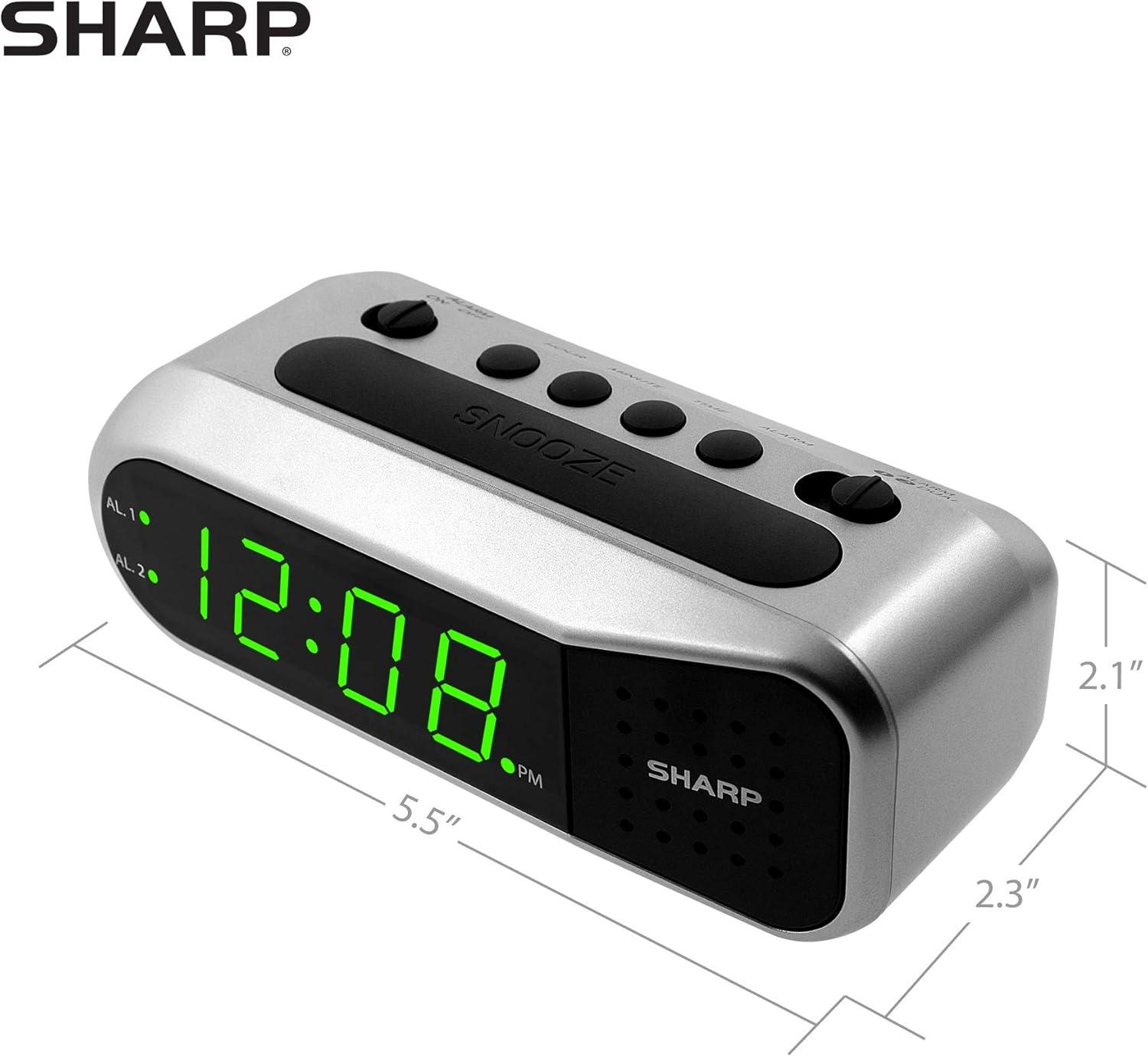 Silver Digital Alarm Clock with Dual Alarms and Battery Backup