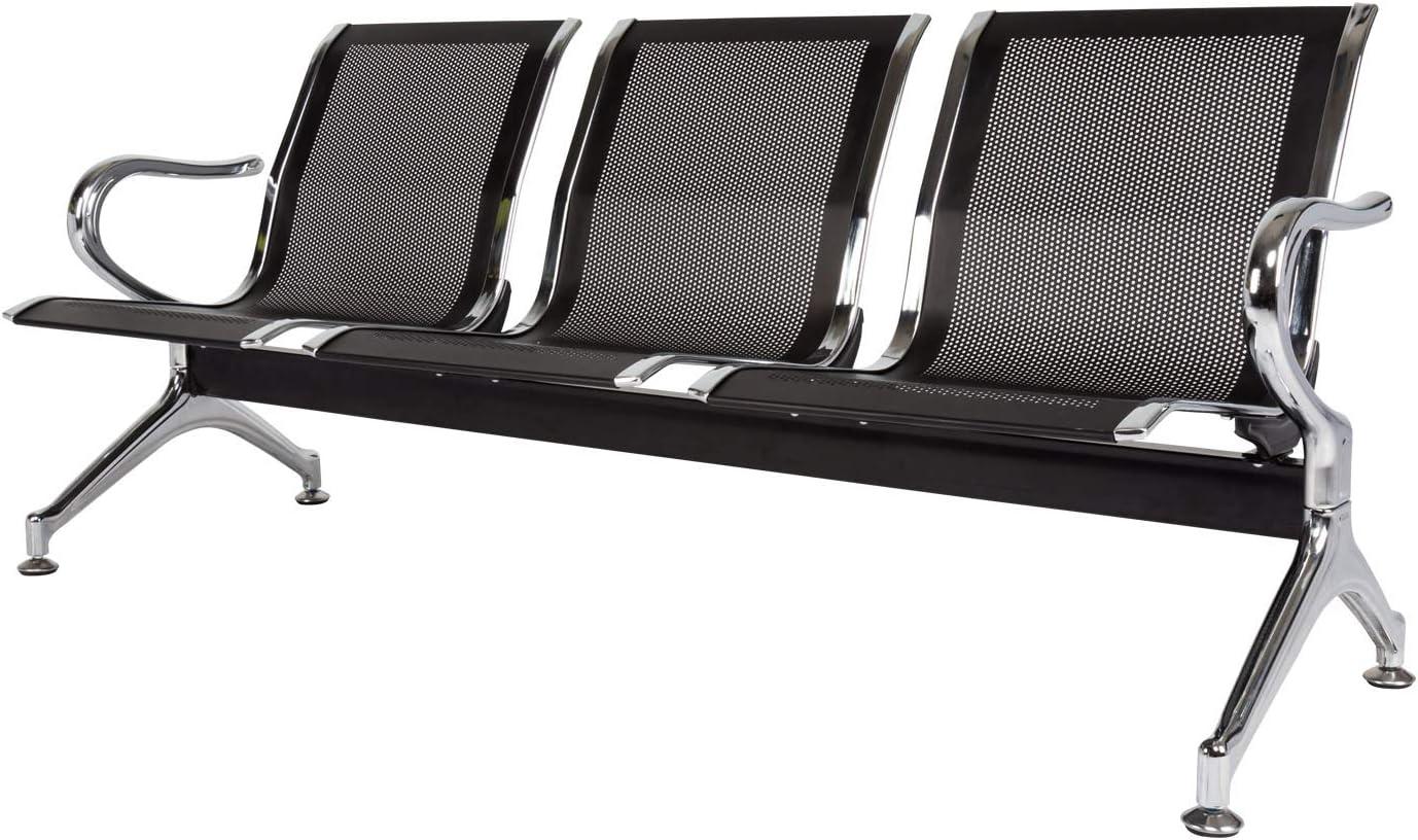 Kinbor Waiting Room Chairs, 3-Seat Reception Chairs Office Guest Waiting Furniture Bench Seating for Airport Bank Hospital, Black