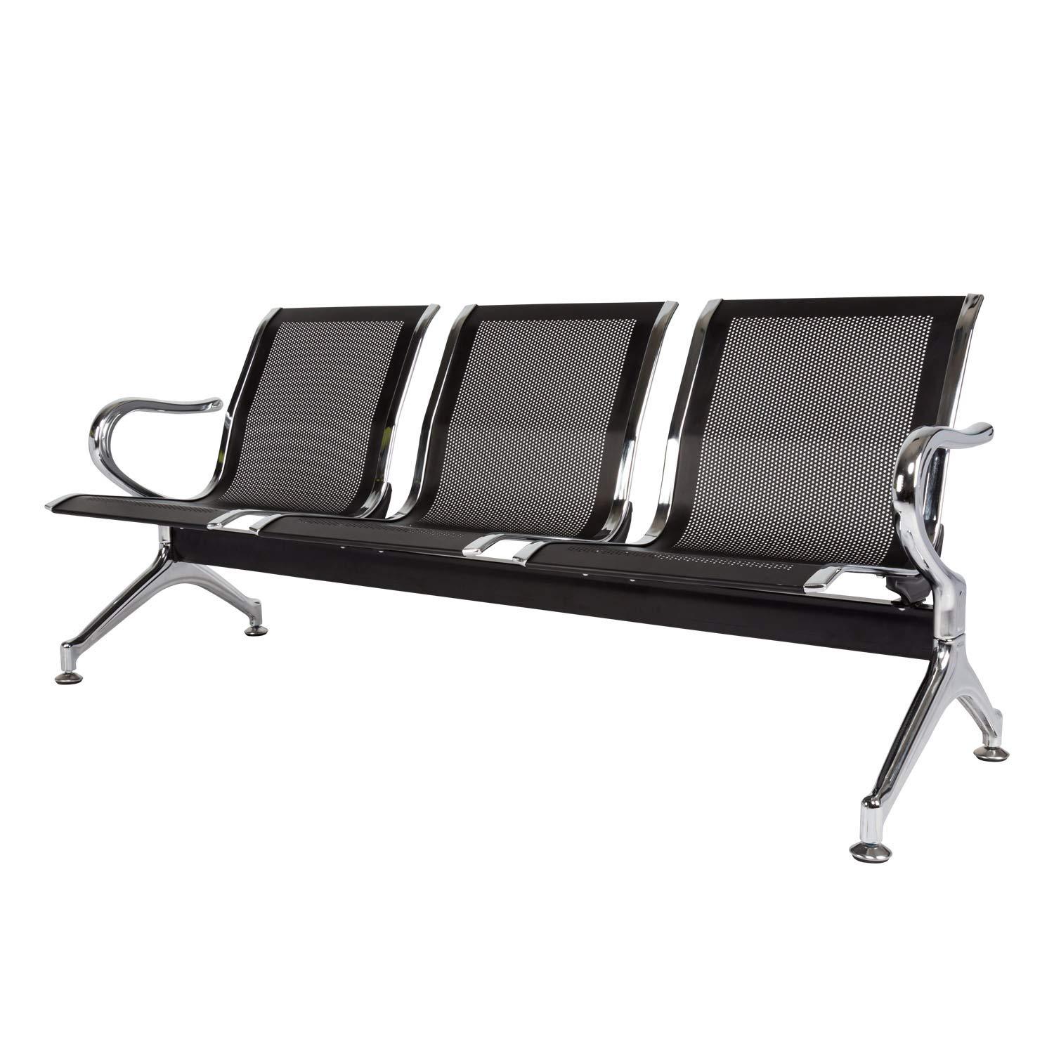 Kinbor Waiting Room Chairs, 3-Seat Reception Chairs Office Guest Waiting Furniture Bench Seating for Airport Bank Hospital, Black
