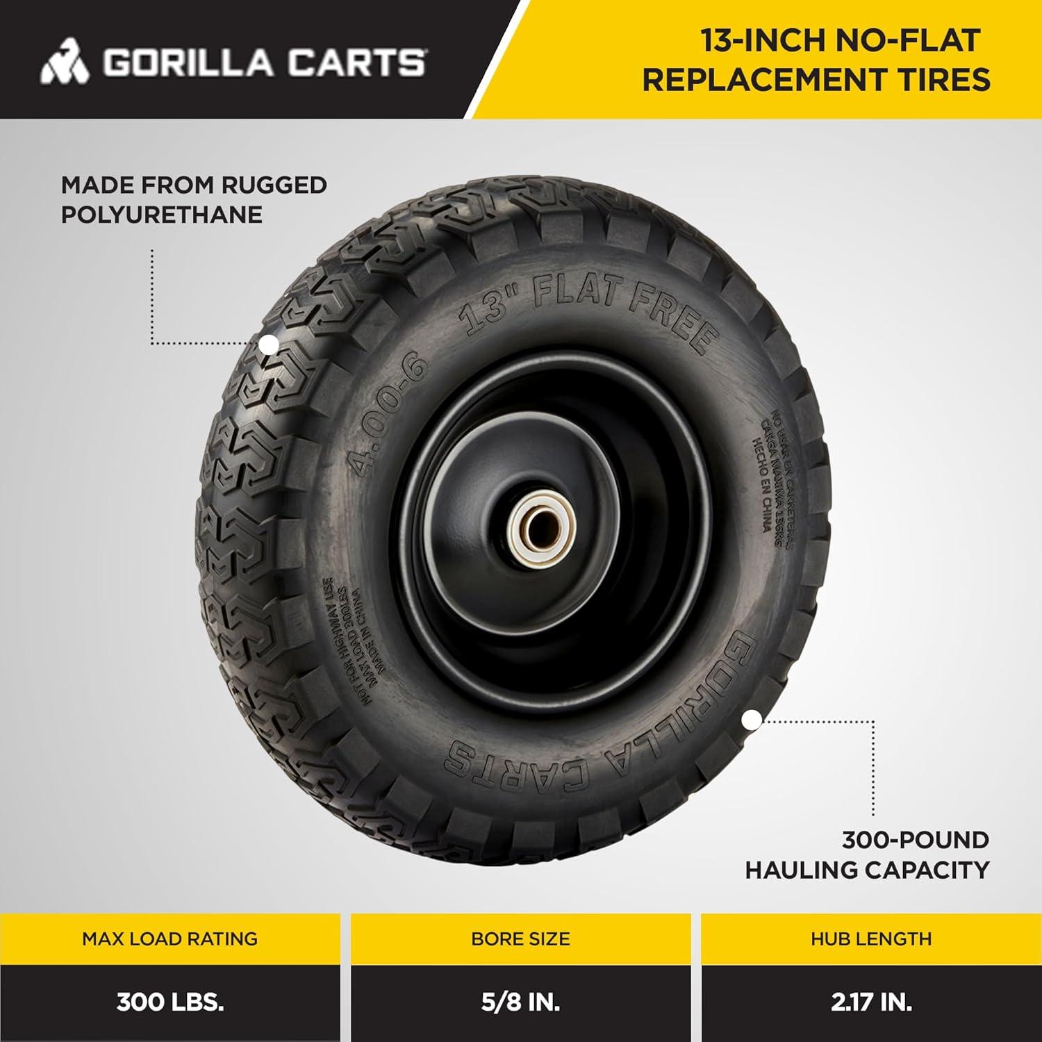 Gorilla Carts 13 Inch No Flat Replacement Tire for Utility Carts GCG-4, GCG-2140, GOR4PS, GOR400, GOR4G, GOR5, GOR800(B)-COM, GOR801, and GCG-900