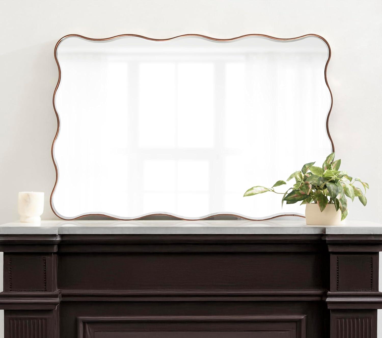 Kate and Laurel Viona Modern Scalloped Rectangle Mirror, 24 x 36, Bronze, Decorative Bathroom Mirror for Over Sink with Unique Rippled Edge for Wavy Wall Decor Accent