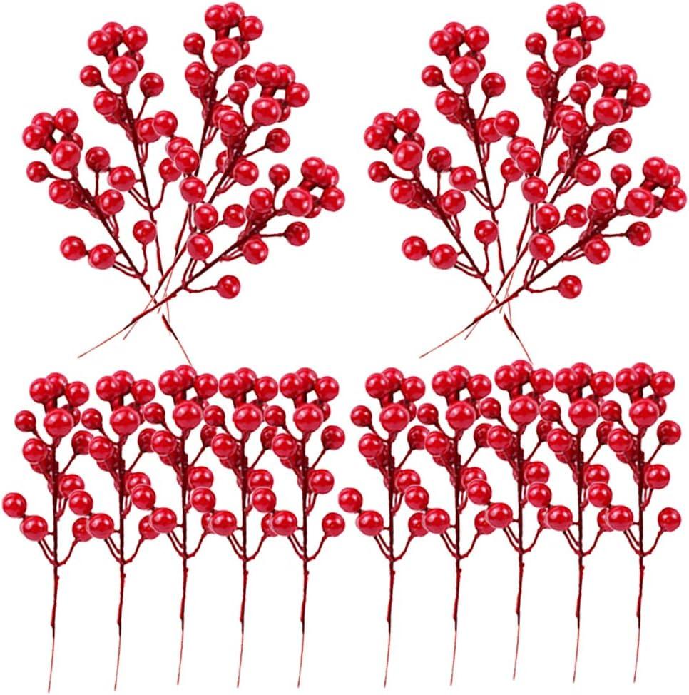 Red Berry Sprigs - Set of 20 Artificial Berry Stems for Christmas Décor and Crafts