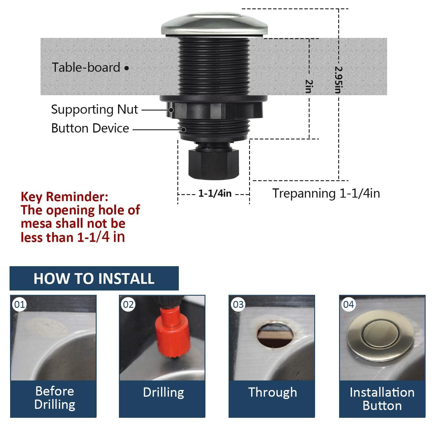 Garbage Disposal Air Switch Kit ，Sink Top Waste Disposal Stainless Steel on/off Air