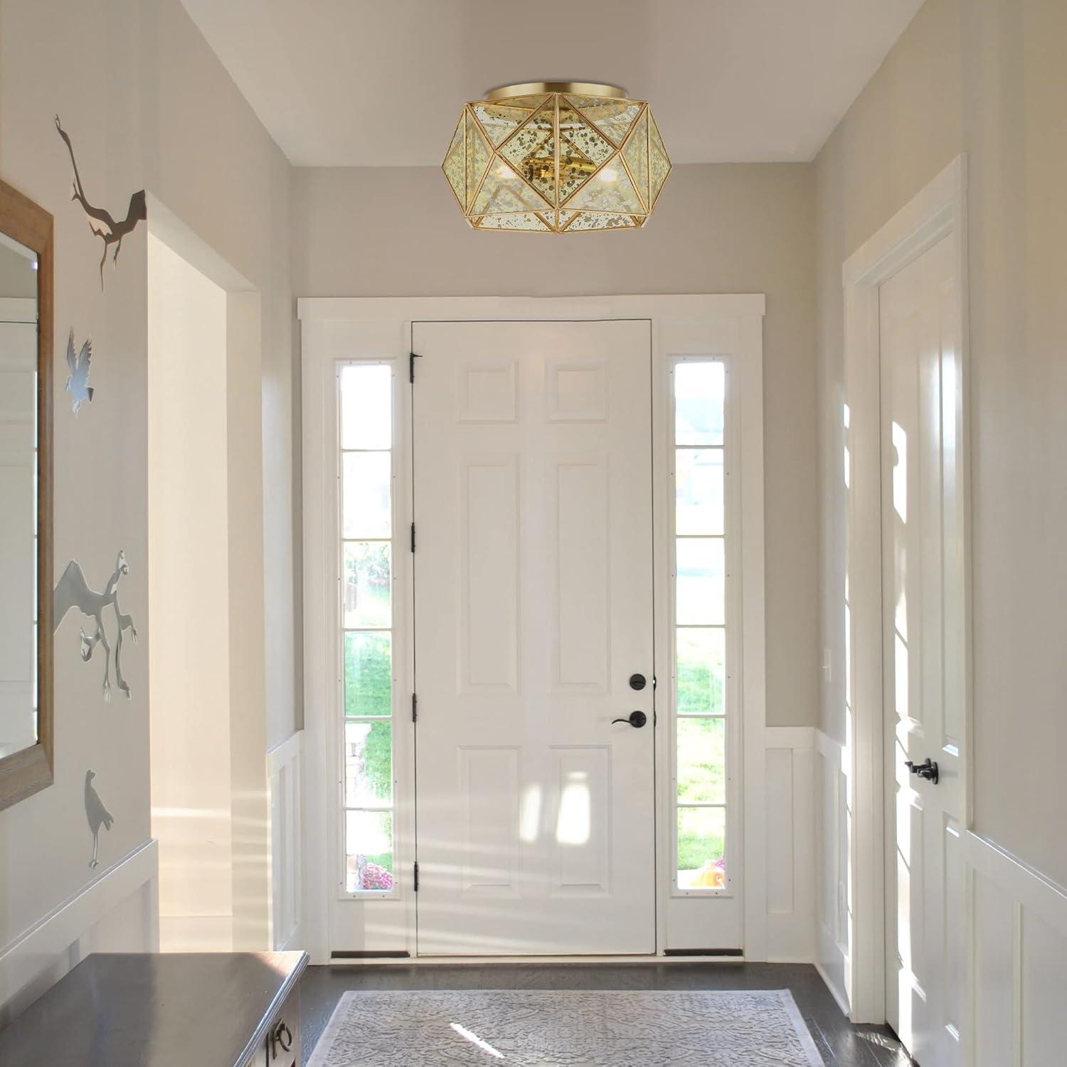 JONATHAN Y JYL9927A Violet 12.5" 2-Light Industrial Vintage Iron/Glass LED Flush Mount Farmhouse Modern 2700K Cozy Warm Light Kitchen Hallway Bathroom Stairwell Entryway Foyer, Brass Gold
