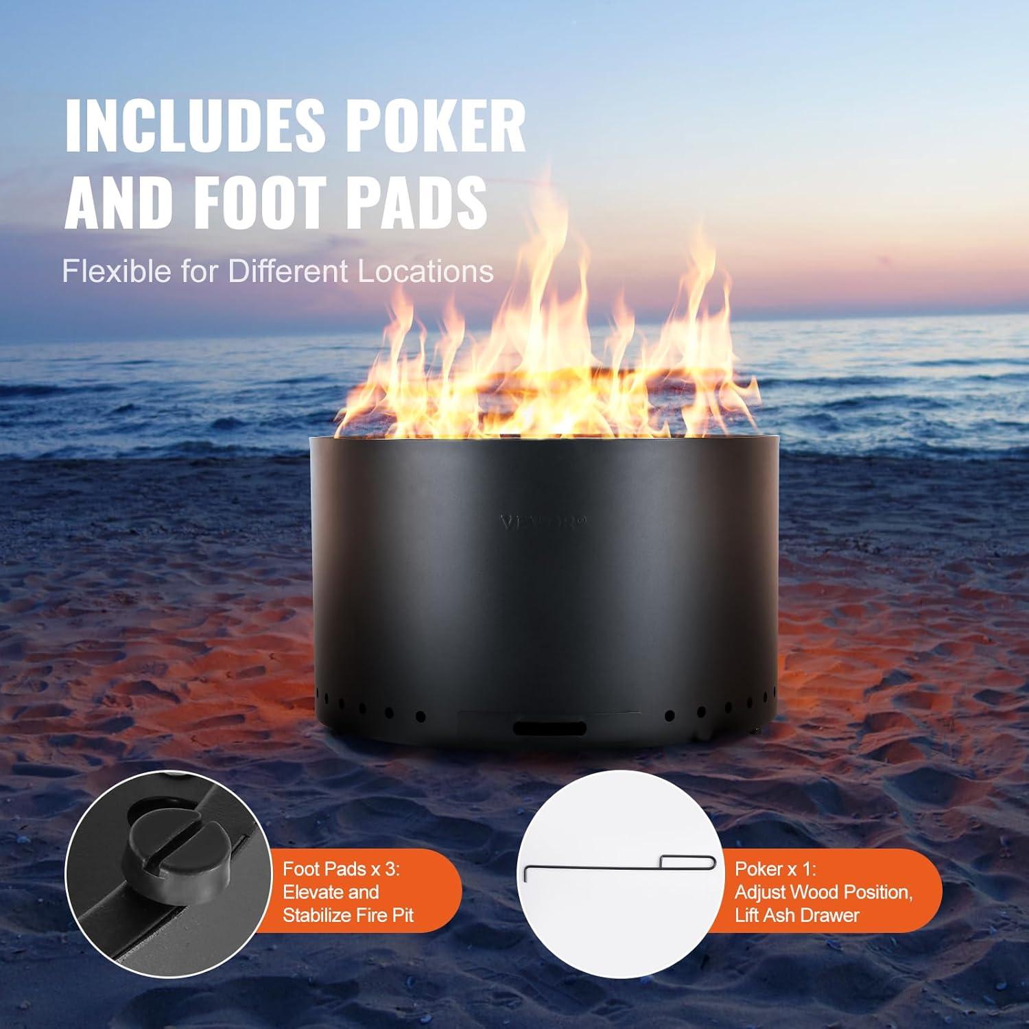 Black Stainless Steel Smokeless Wood Burning Fire Pit