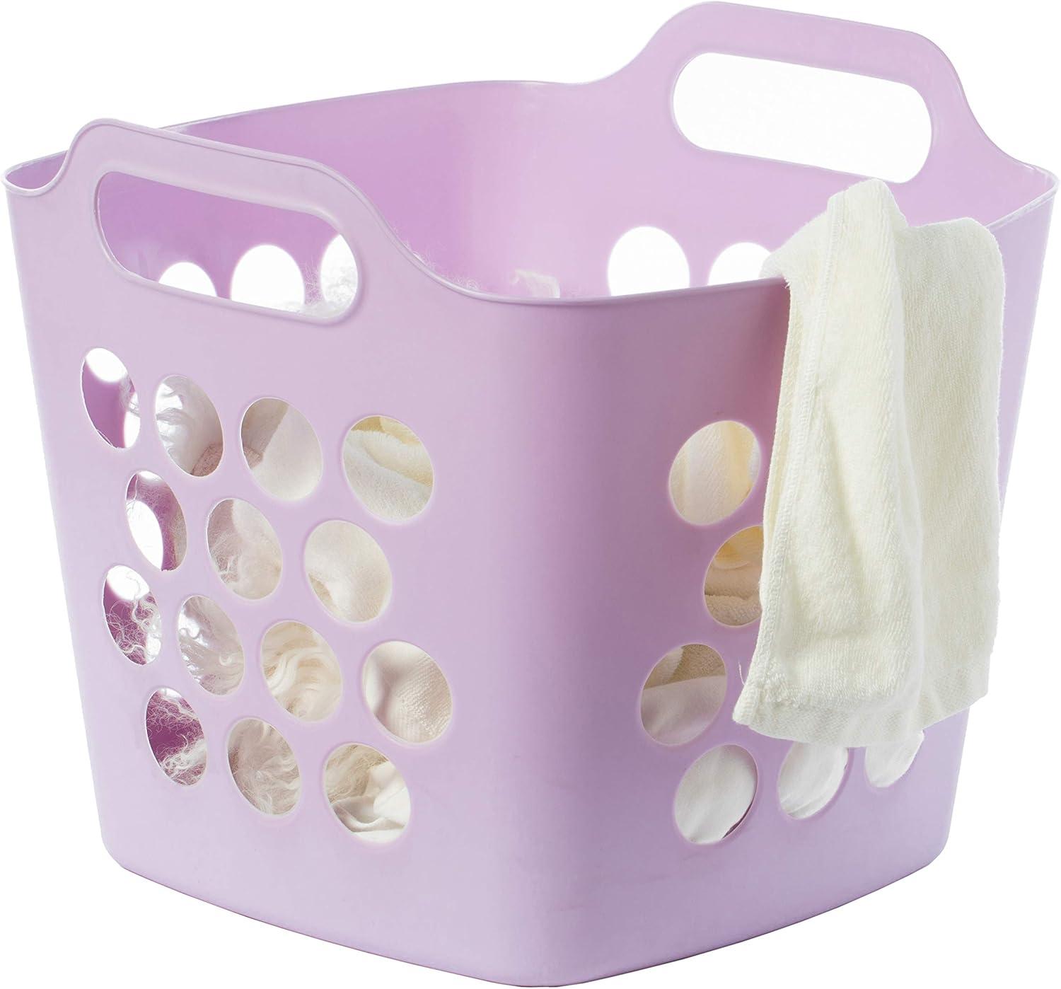 Flexible Plastic Carry Laundry Basket Holder Square Storage Hamper with Side Handles (Purple)