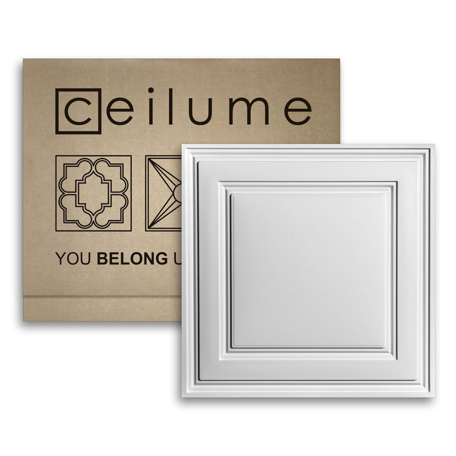 Ceilume Ceiling Tile; 2x2 Ceiling Tiles - Stratford Ultra-Thin Feather-Light - Use in 1" T-Bar Suspended Ceiling Grid - Drop Ceiling Tiles (White)