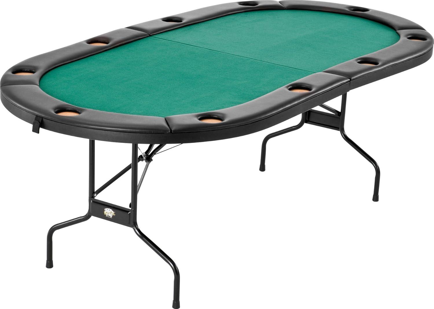 Green Felt 10-Player Folding Poker Table with Cushioned Rail