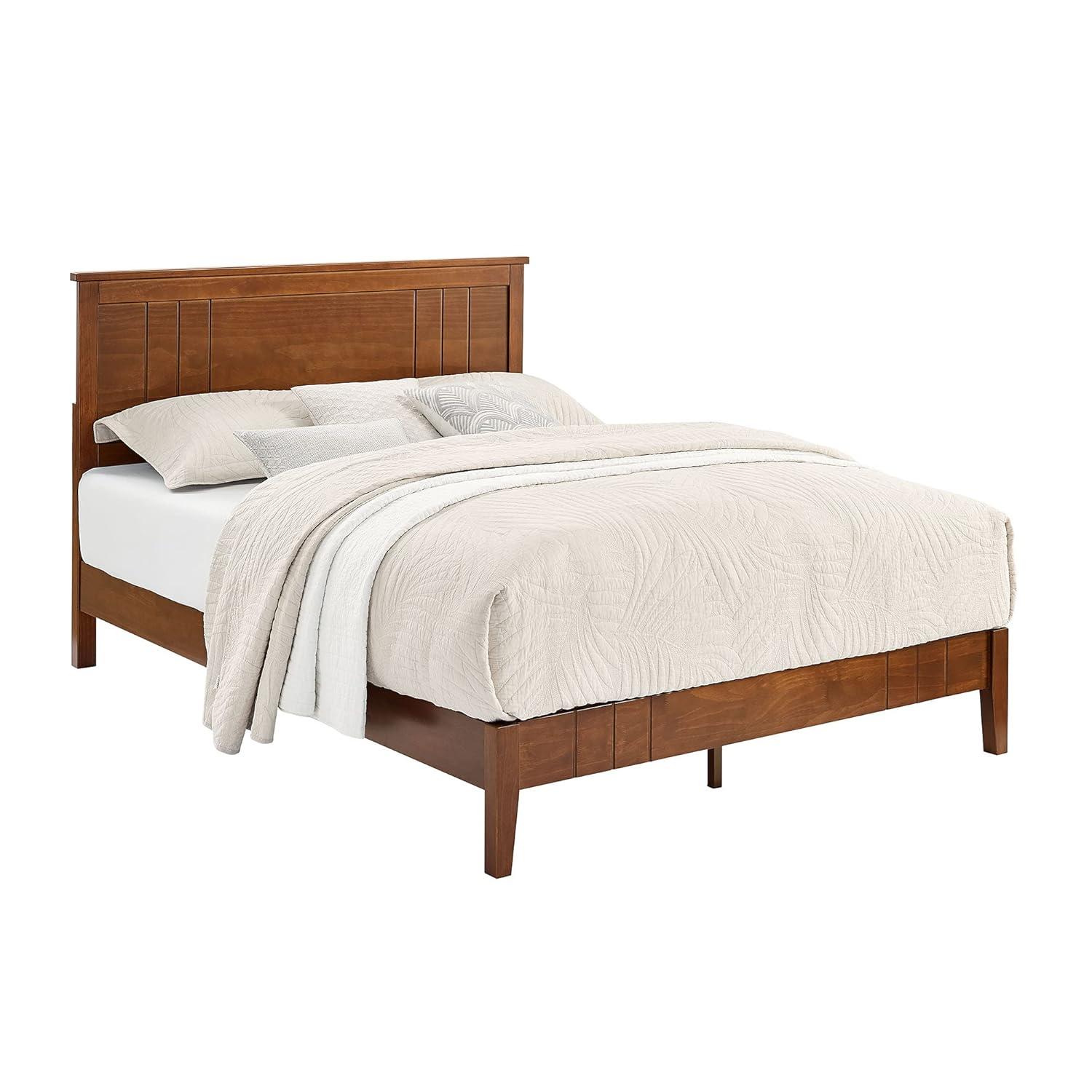 MUSEHOMEINC BF1007WK 12 Inch Tall Easy Assembly Solid Pinewood Mid Century Platform Bed with Headboard and Slat Supports, No Box Spring Needed, King