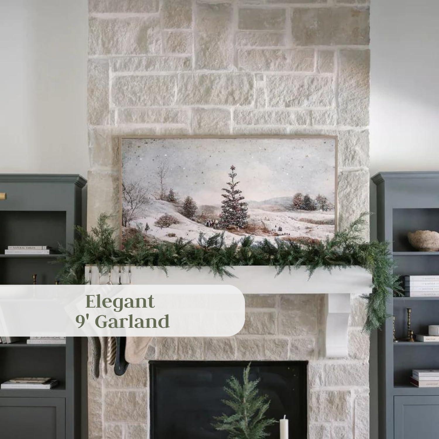 9' Green Faux Cedar Christmas Garland Runner