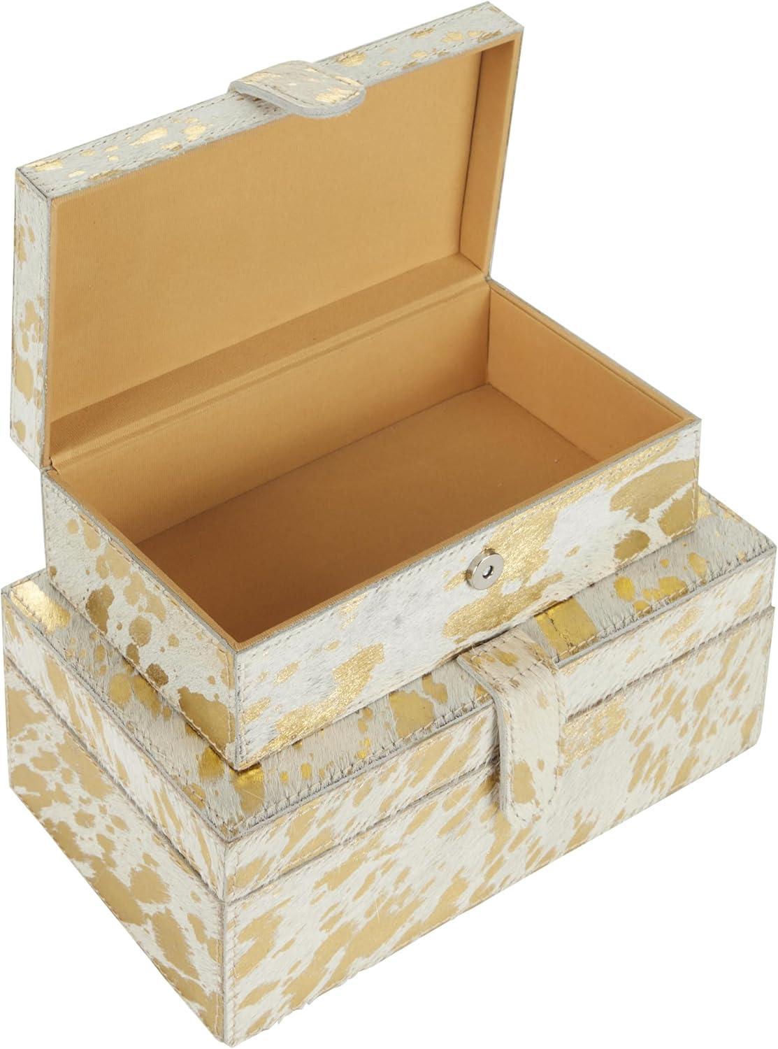 DecMode Handmade Gold Leather Decorative Box with Gold Foil Paint, 2 Count