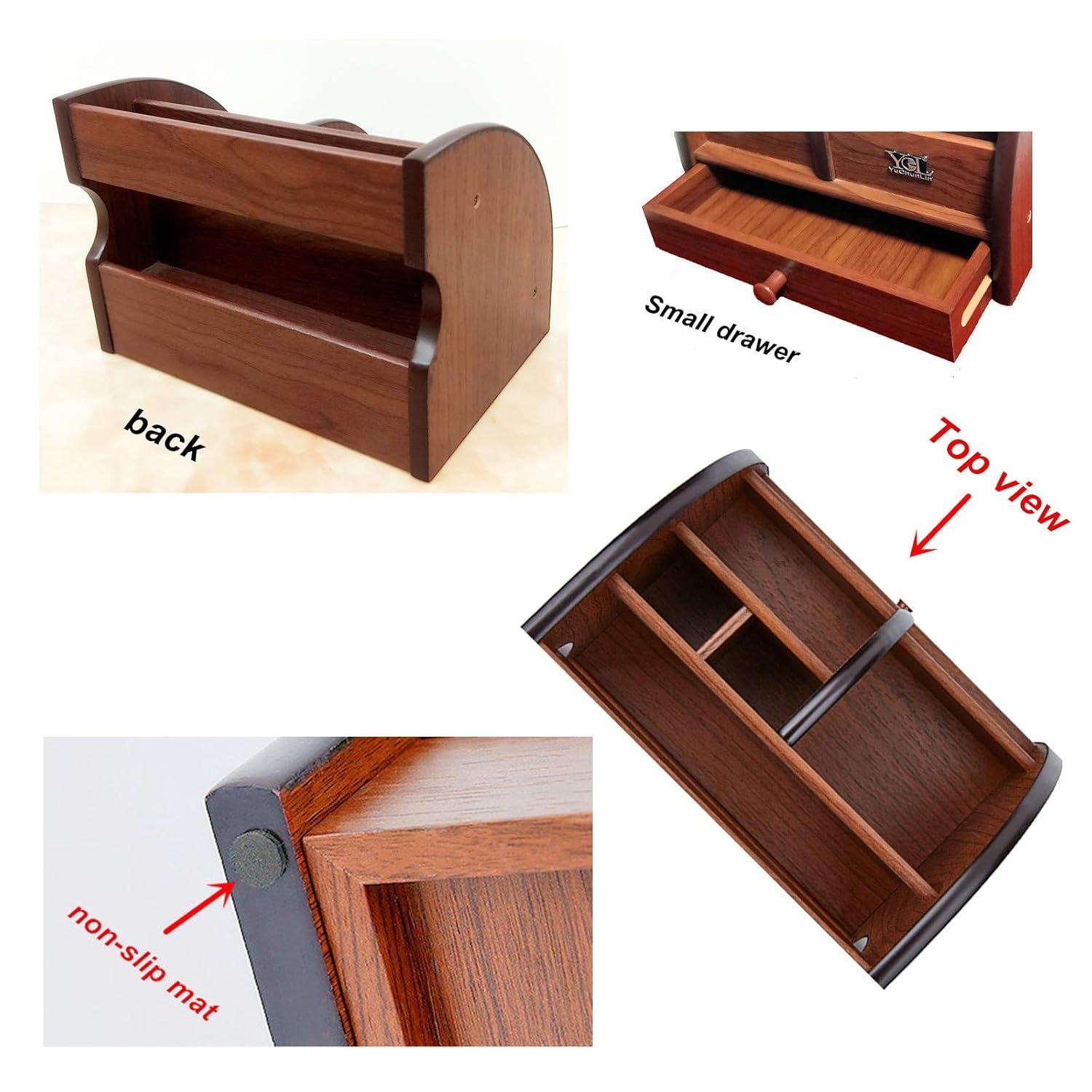 Wood remote control storage box with slender drawer for home & office desk organizer pen/pencil holder makeup and other small items organization YCL825