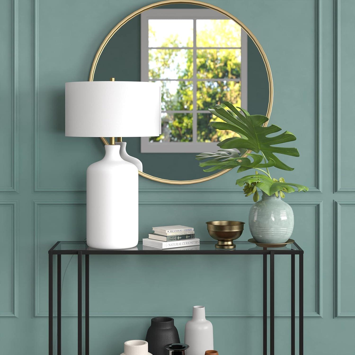 Evelyn&Zoe Sloane 29" Transitional Ceramic Table Lamp with White Drum Fabric Shade