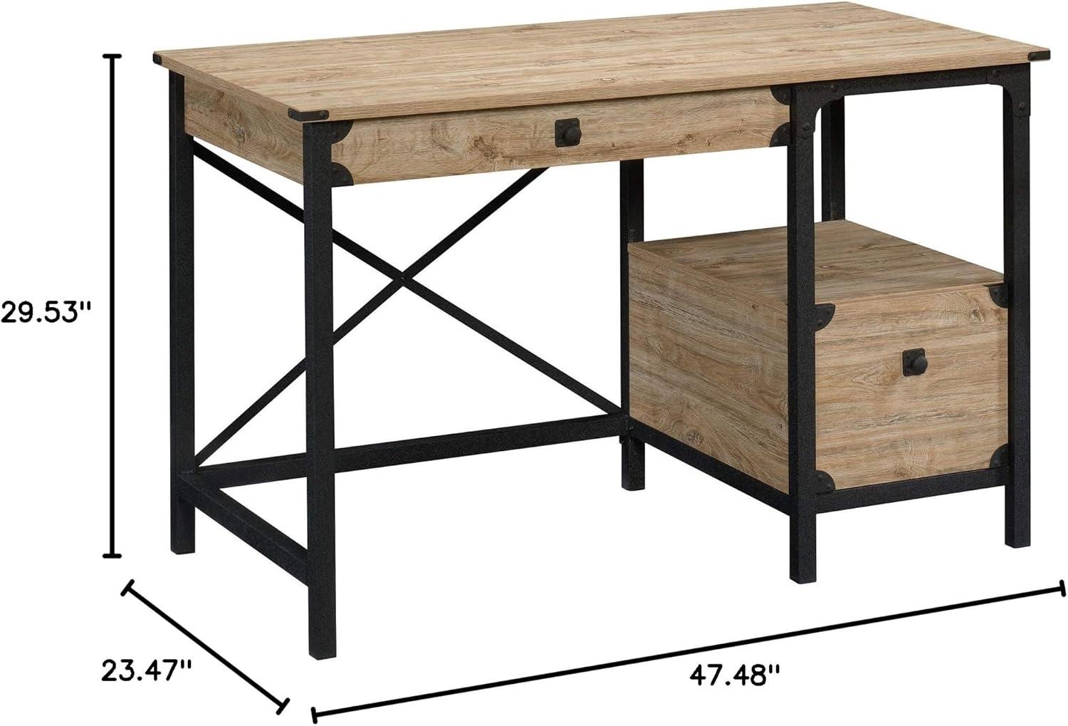 Milled Mesquite Industrial Wood and Black Metal Desk with Drawer