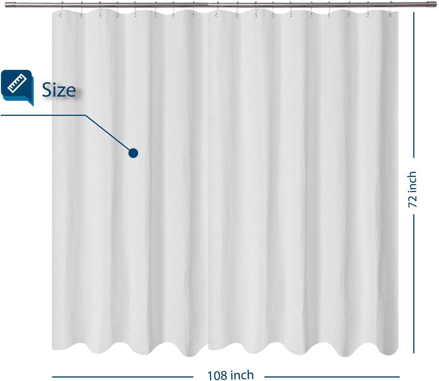 Extra Wide Fabric Shower Curtain 108 X 72 Inch, Waffle Weave, Hotel Luxury Spa, Wat[1151]