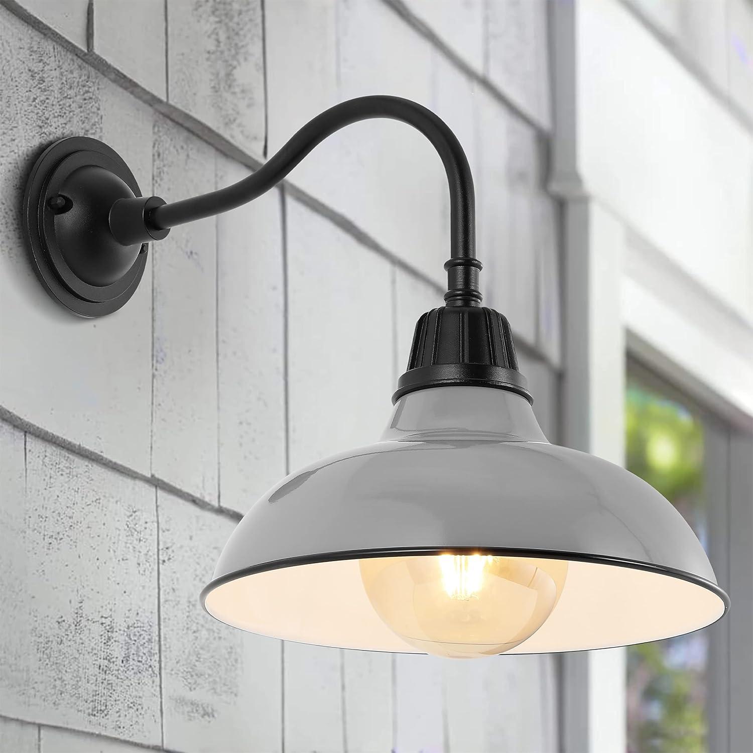 Aurora 12.25" 1-Light Farmhouse Industrial Indoor/Outdoor Iron LED Gooseneck Arm Outdoor Sconce, Gray