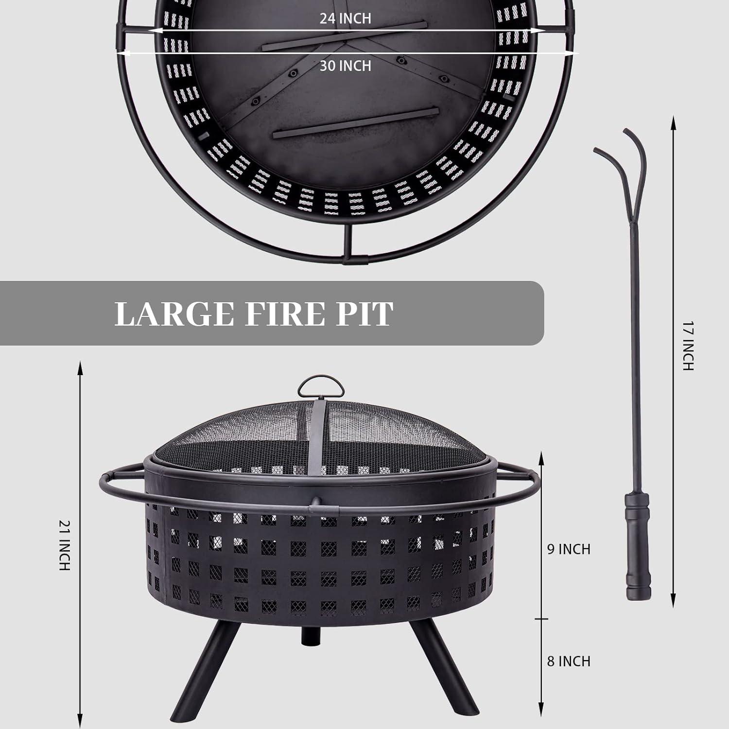 Fire Pit 30in Fire Pits for Outside Wood Burning Outdoor Fireplace with Spark Screen, Poker for Bonfire Patio Backyard Garden Picnic