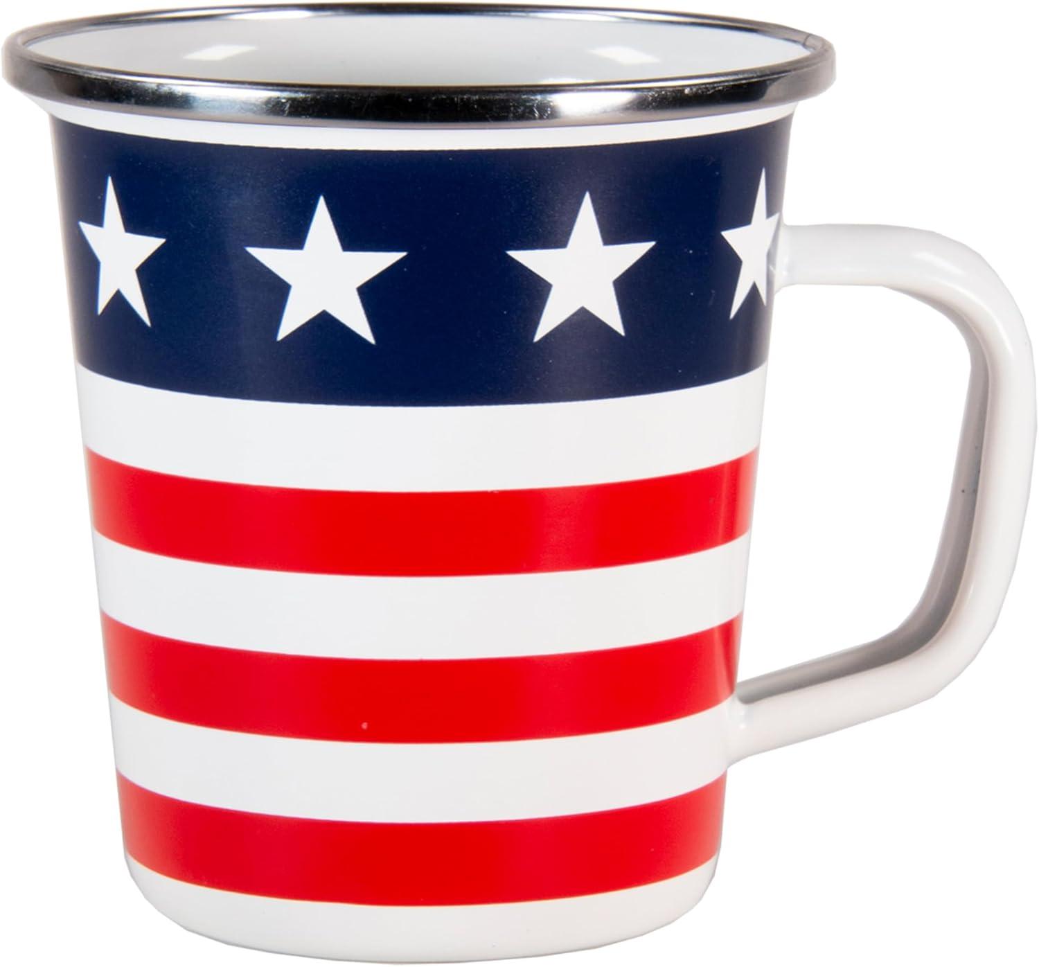 Golden Rabbit Enamelware Stars & Stripes Pattern Set of 4 16 oz Latte Mugs