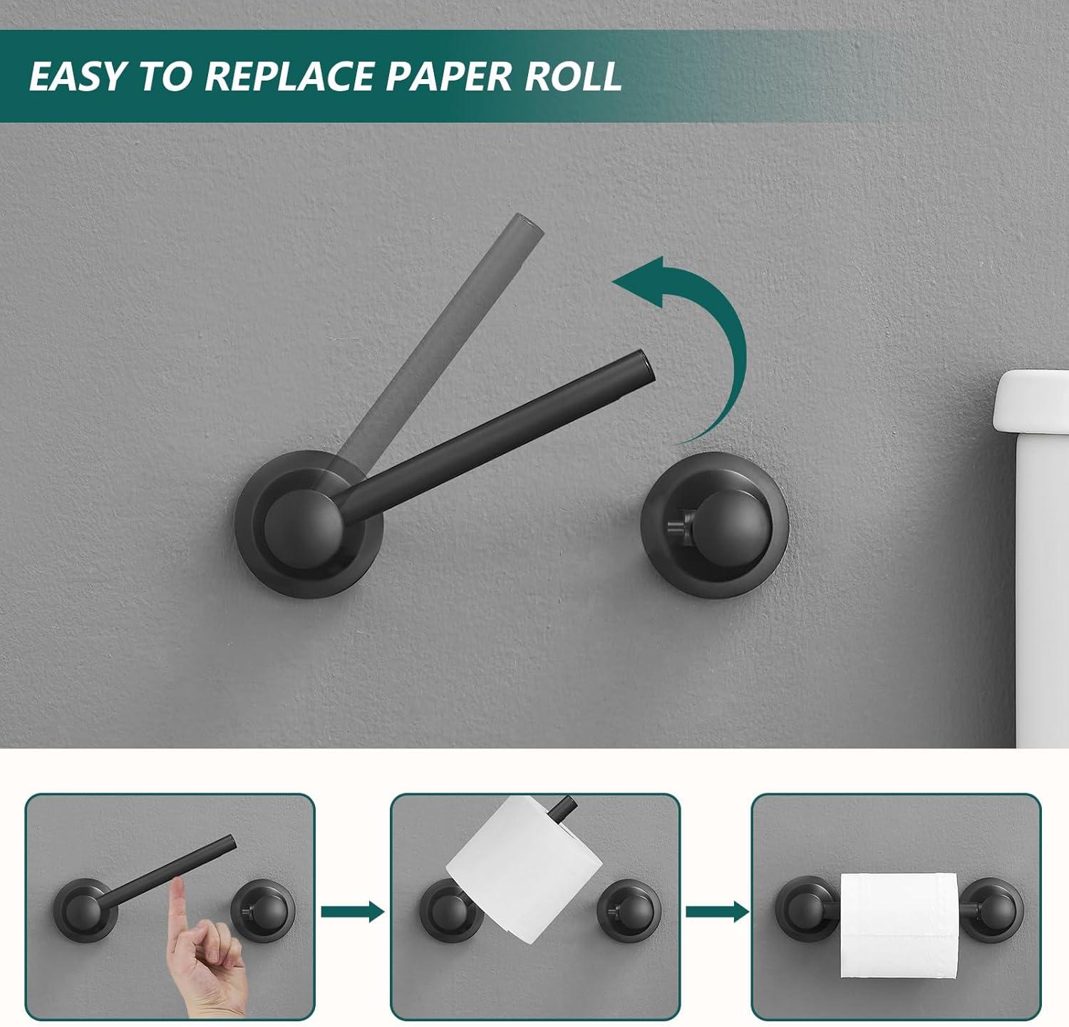 Wall-Mounted Rustproof Toilet Tissue Roll Holder with Flexible Pivoting Tissue Handle, Stainless Steel Built for Durability