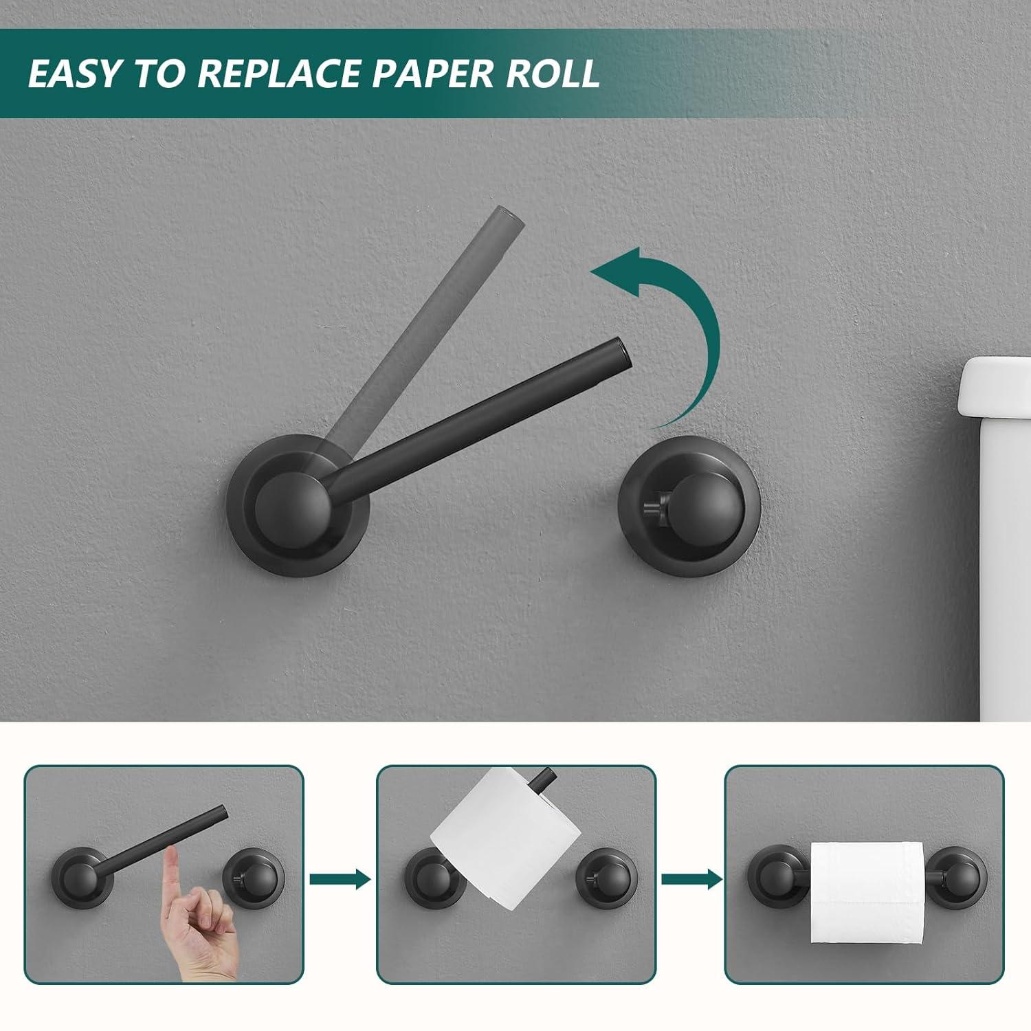 Wall-Mounted Rustproof Toilet Tissue Roll Holder with Flexible Pivoting Tissue Handle, Stainless Steel Built for Durability