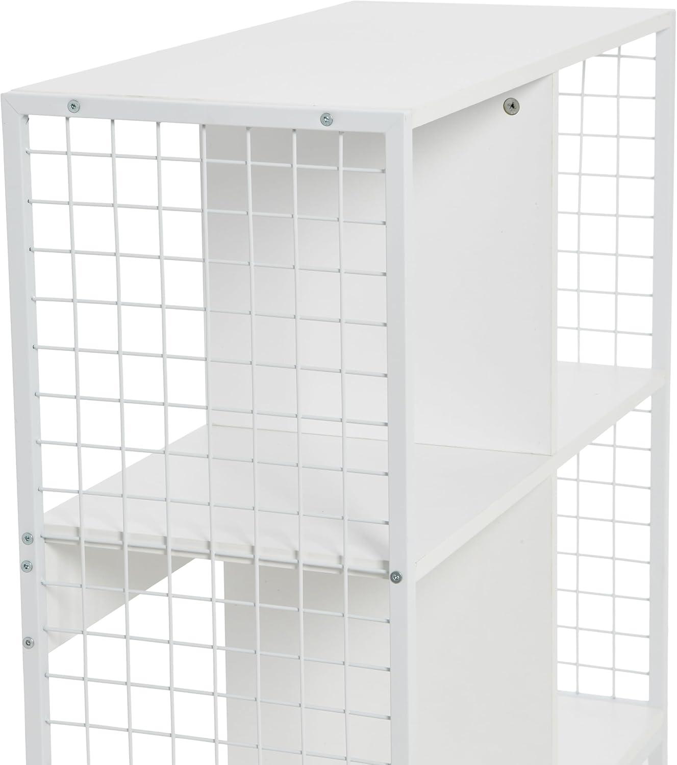 Household Essentials 4 Cube Storage Wall Unit with Metal Base, Scandinavian White