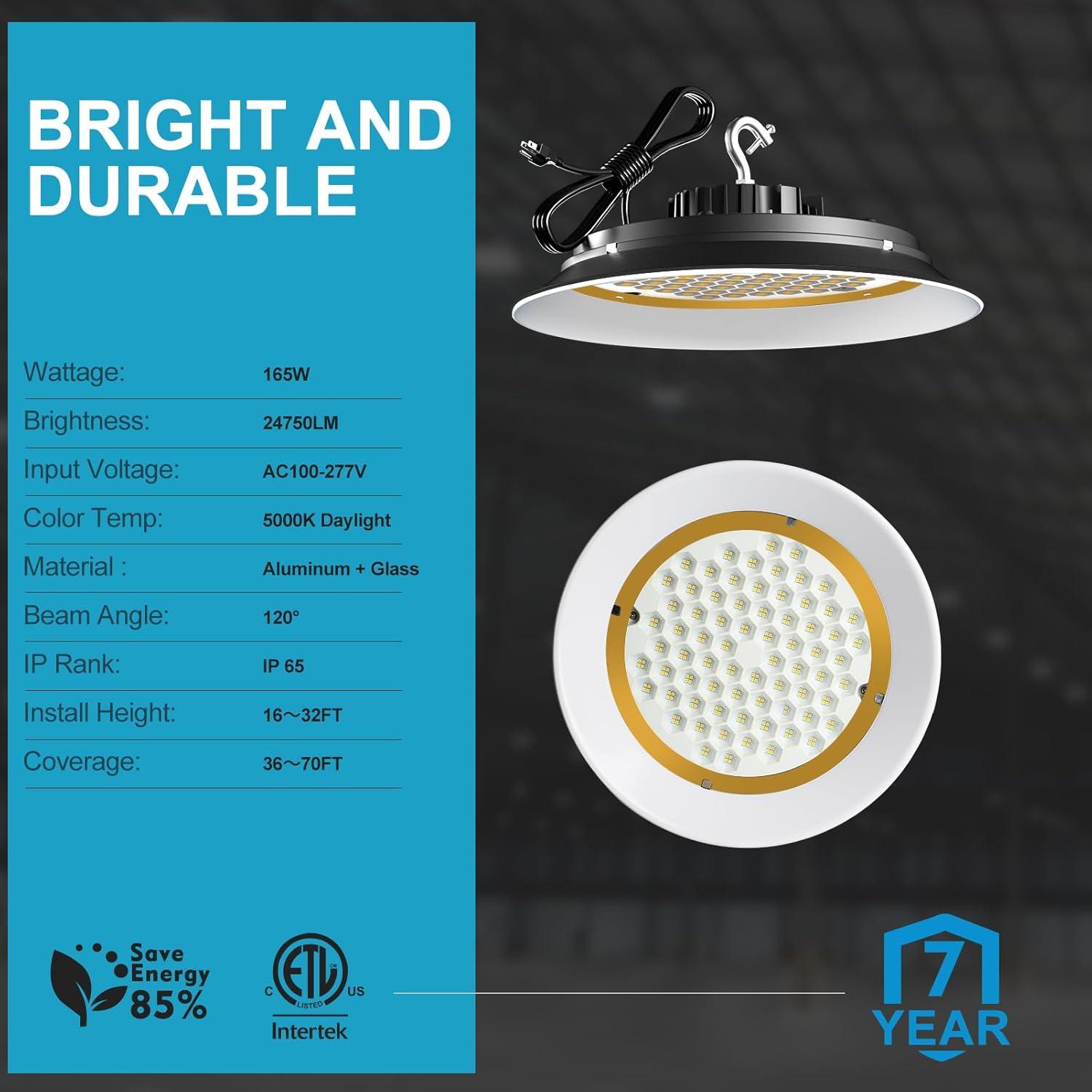 Lightdot 100W LED High Bay Light for Shop/Barn 5000K 14000LM (Eqv. to 400W HPS/MH) High Bay LED Lights with Plug for Commercial Warehouse Lighting-ETL Listed 5Pack